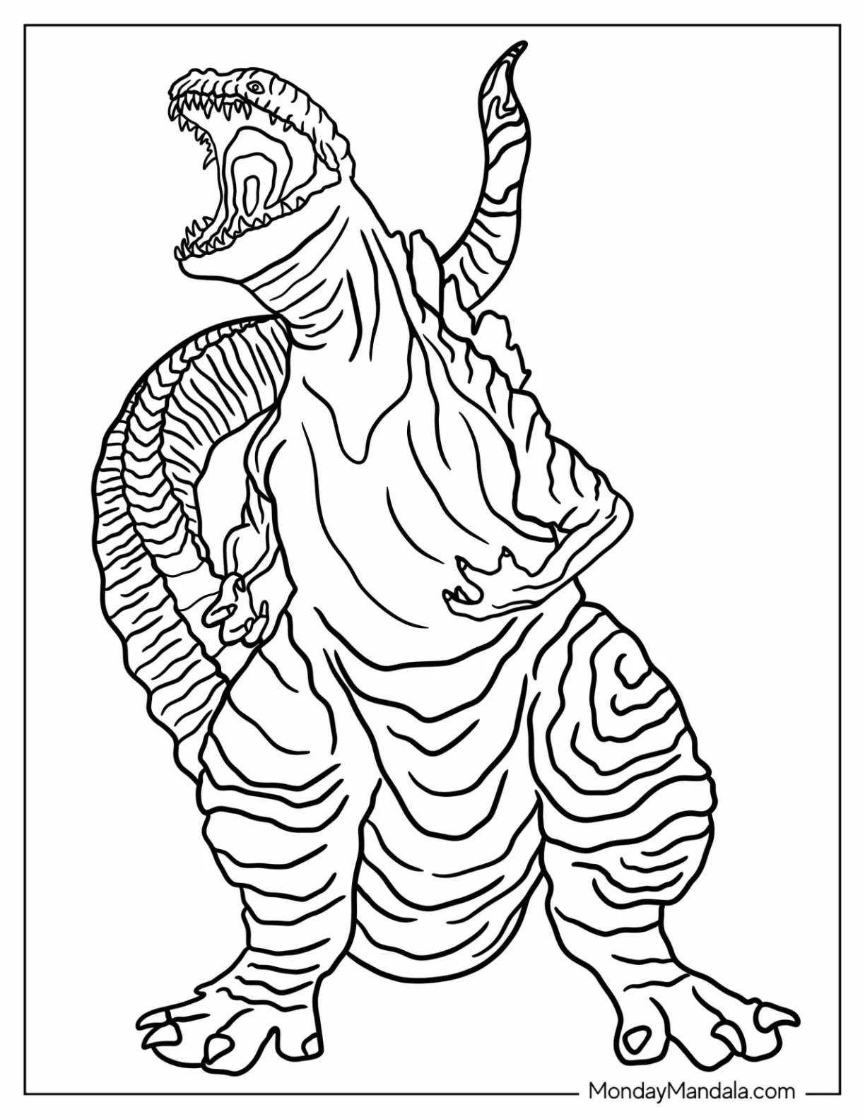 Realistic Roaring Godzilla Coloring Page coloring page