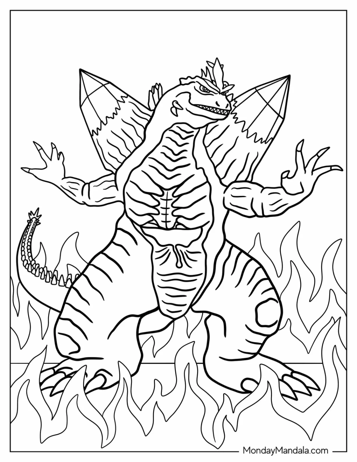 SpaceGodzilla Coloring Page In The Middle Of Fire coloring page