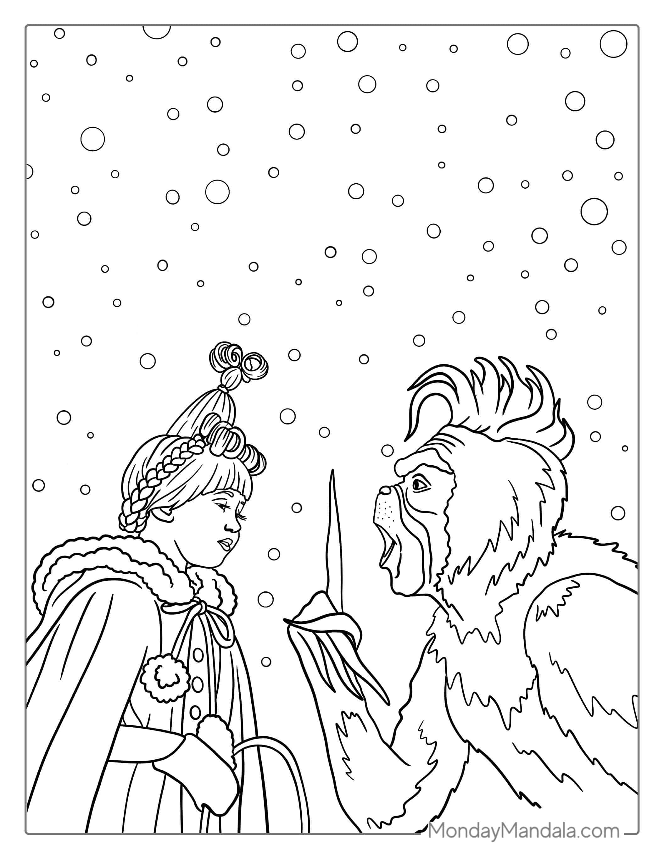 Cindy Lou And The Grinch In The Snow coloring page — printable line art
