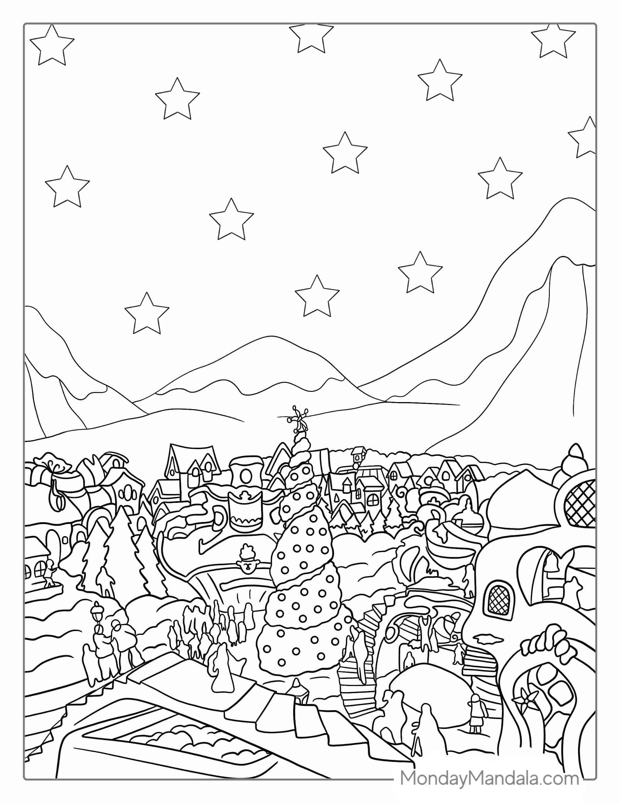 Coloring Sheet Of Whoville From The Grinch coloring page