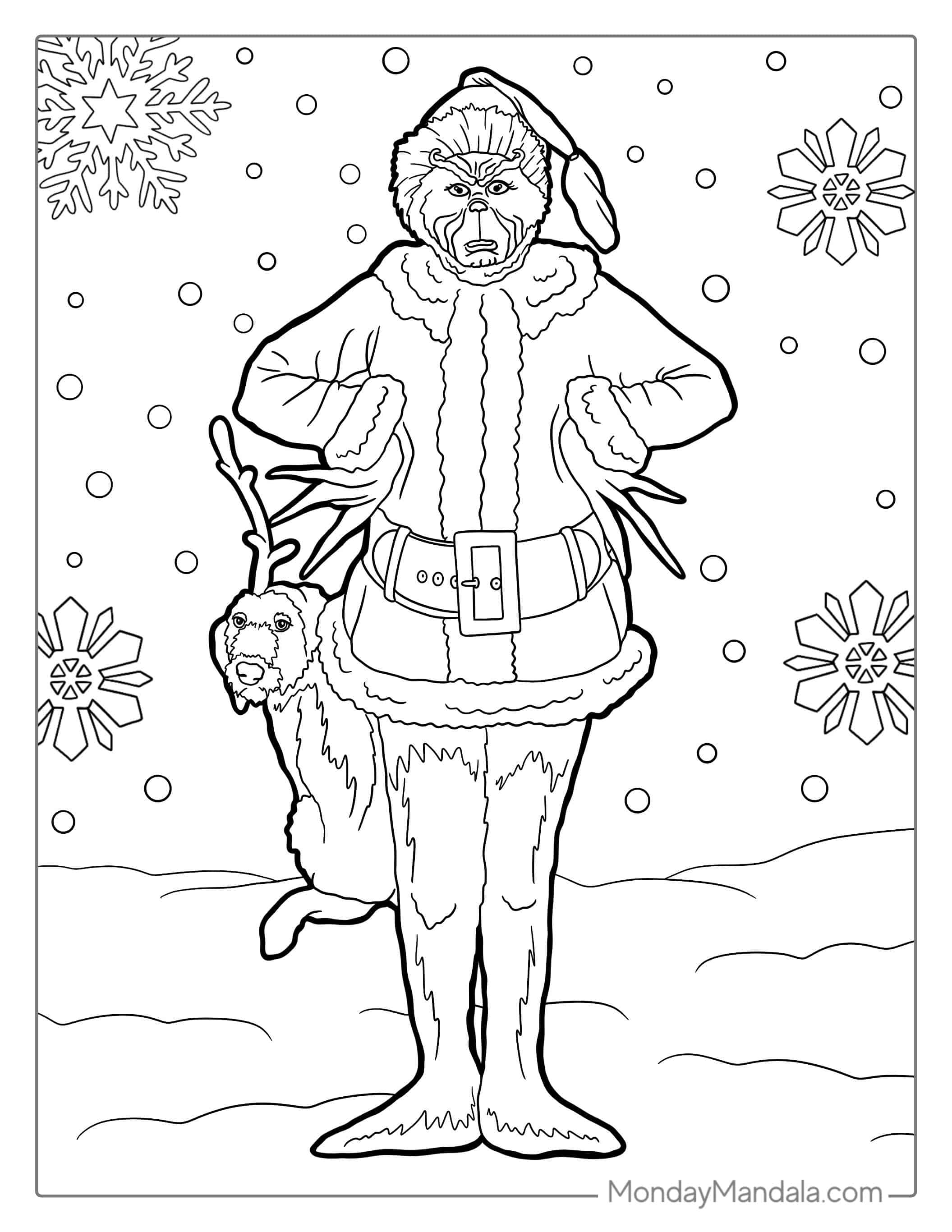 Detailed Coloring Page Of Jim Carrey As The Grinch coloring page — printable line art