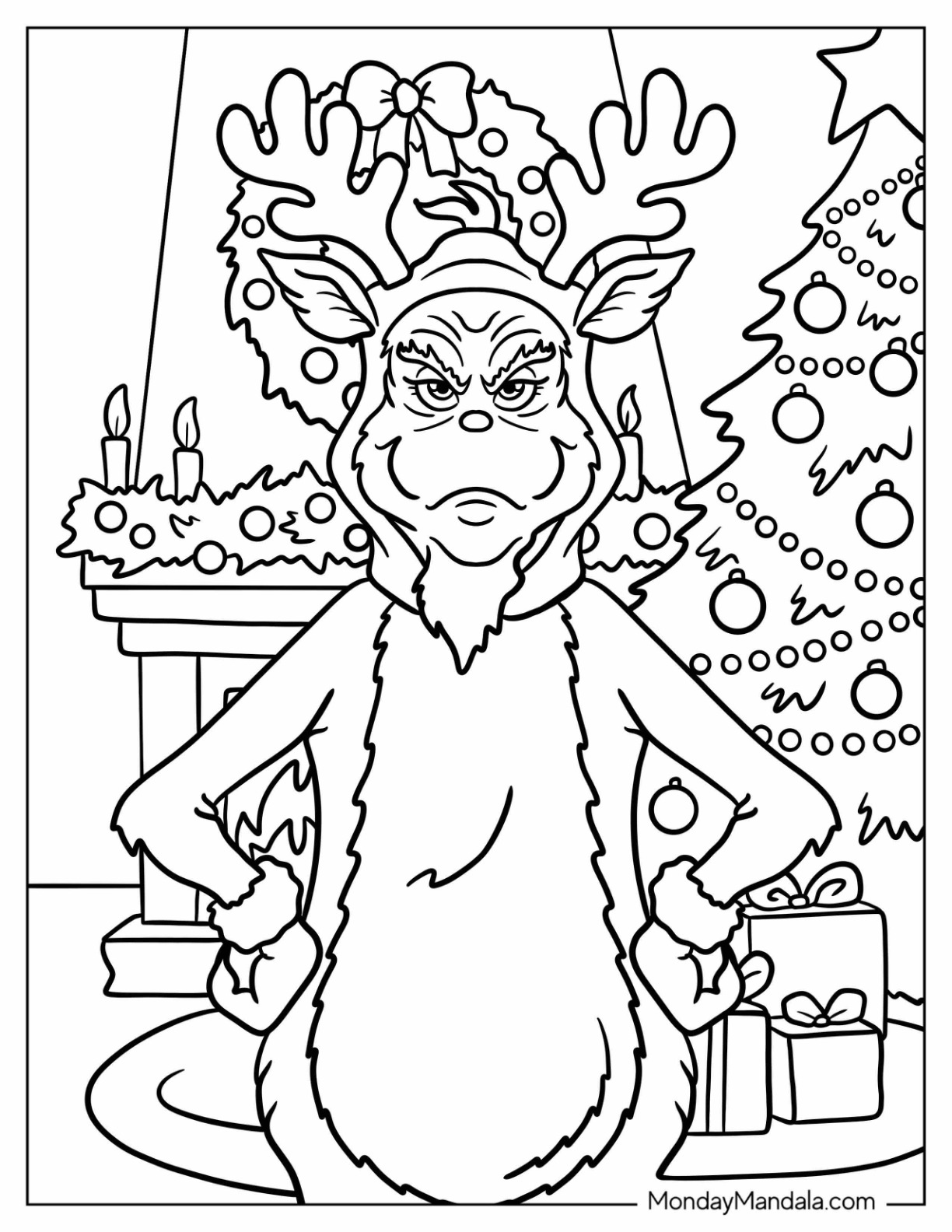 Grinch In A Deer Costume Coloring Page For Kids coloring page — printable line art