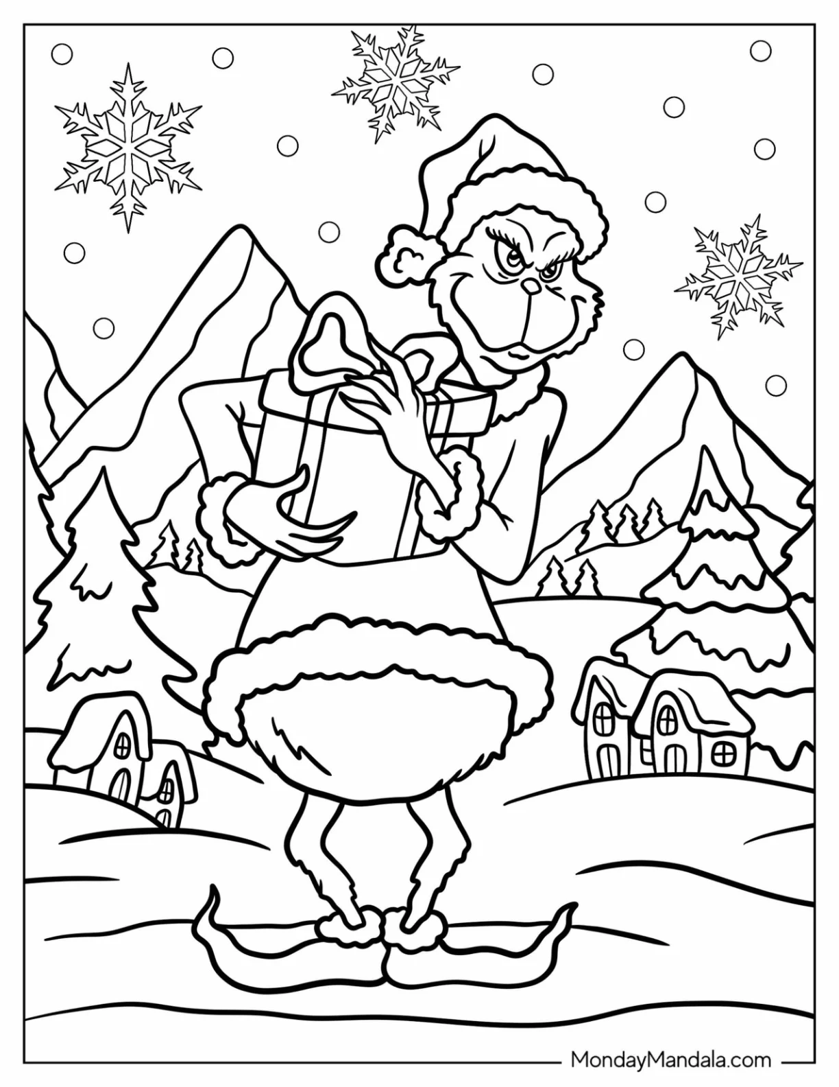 Grinch Stealing Presents On Christmas Coloring Page coloring page — printable line art