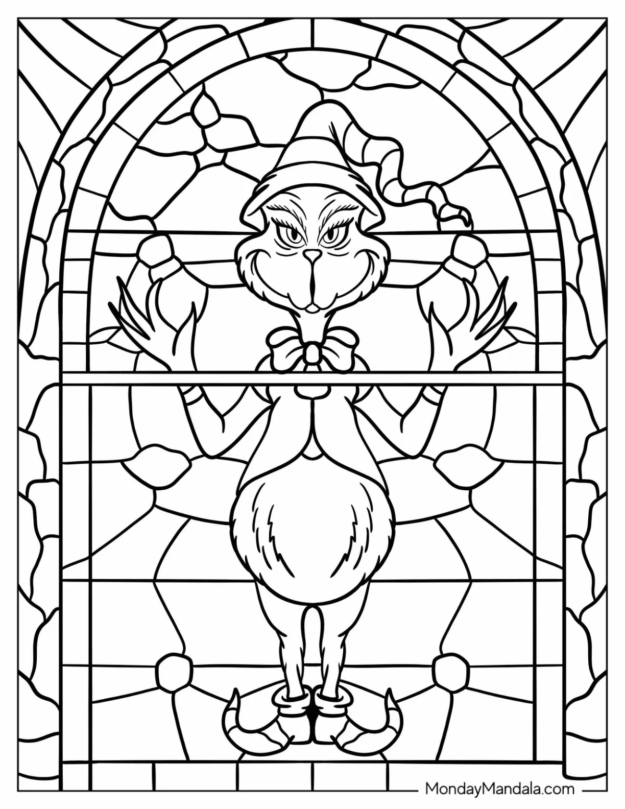 Intricate Grinch Stained Glass Coloring Sheet coloring page