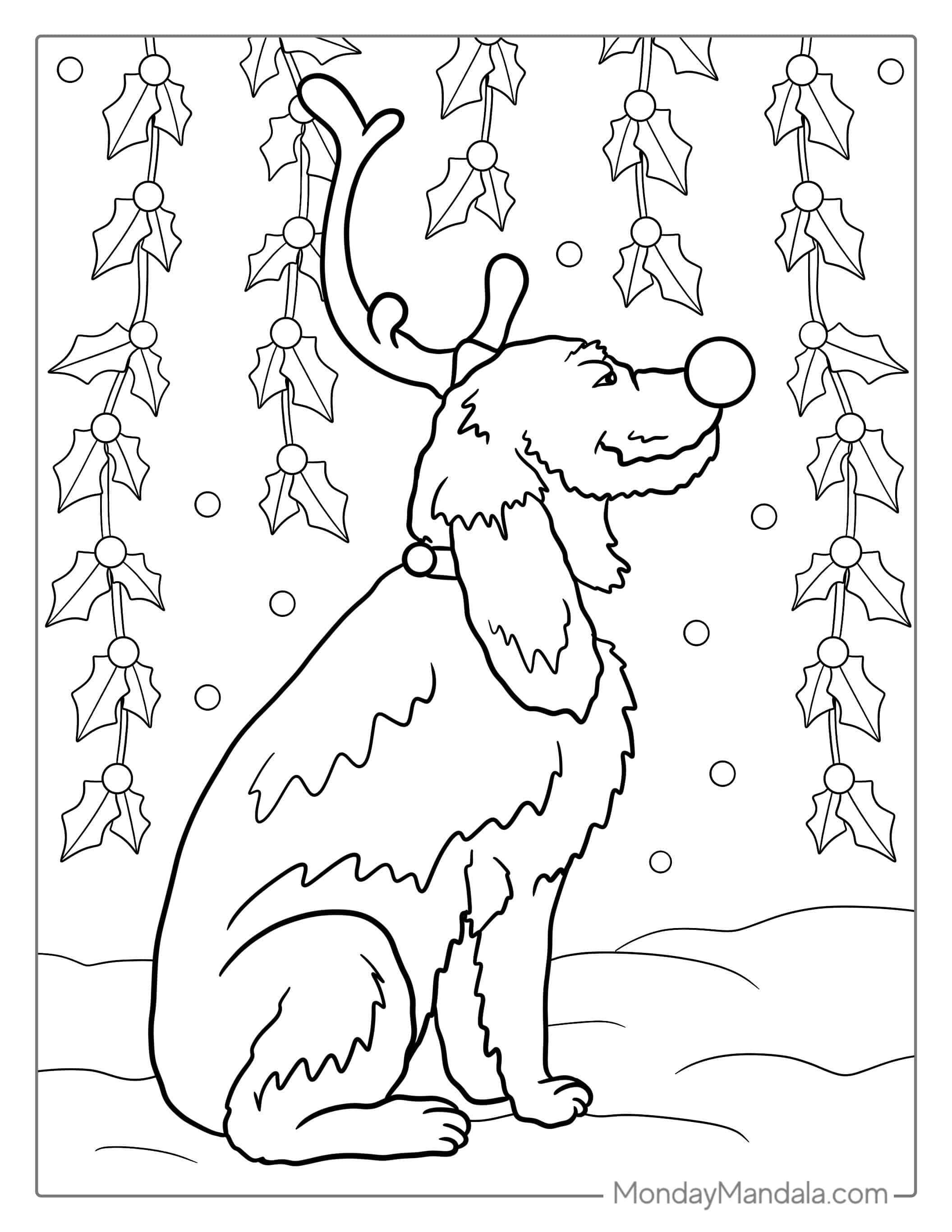 Max The Dog Wearing Antlers Coloring Sheet coloring page