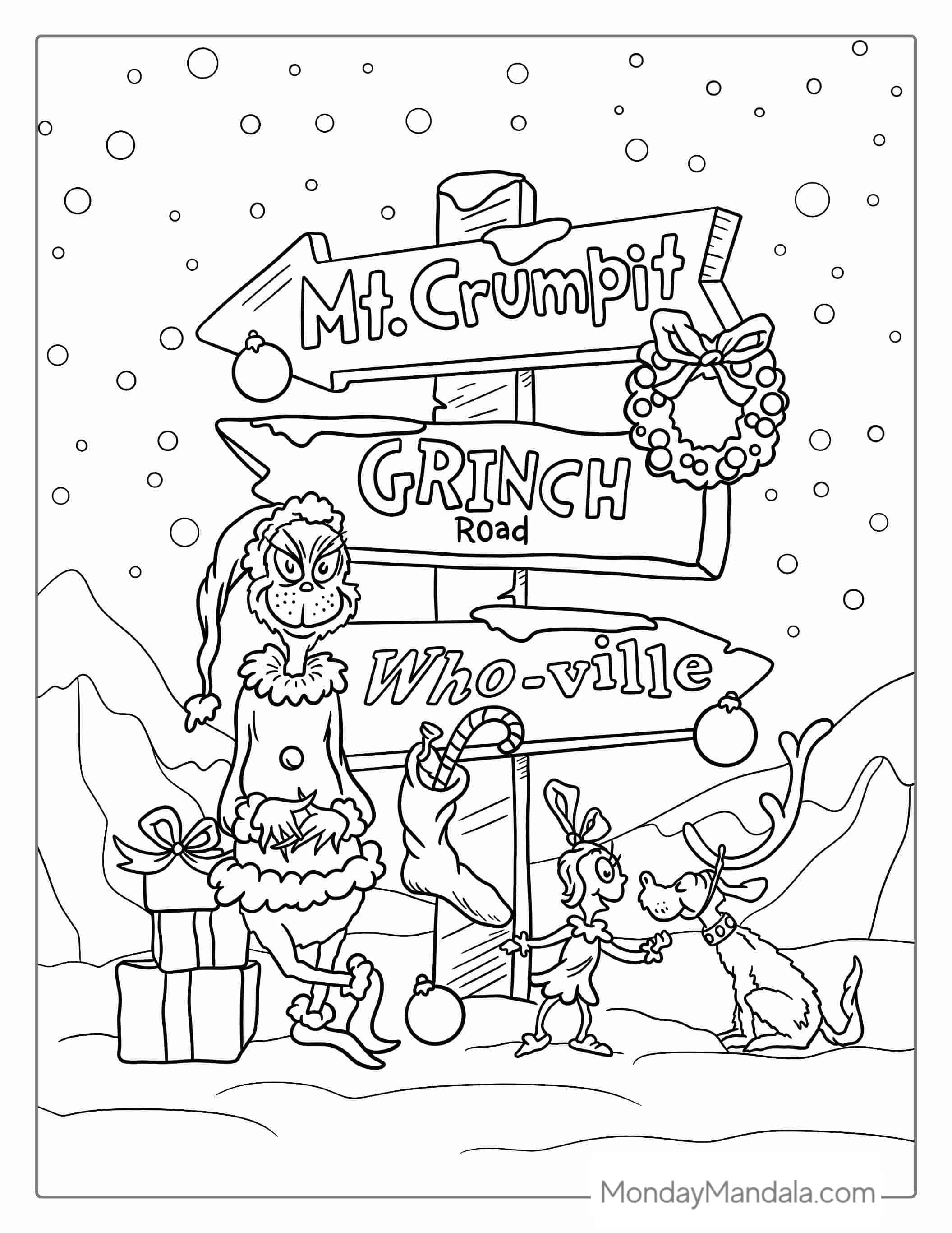 The Grinch In Whoville Coloring Page For Kids coloring page — printable line art