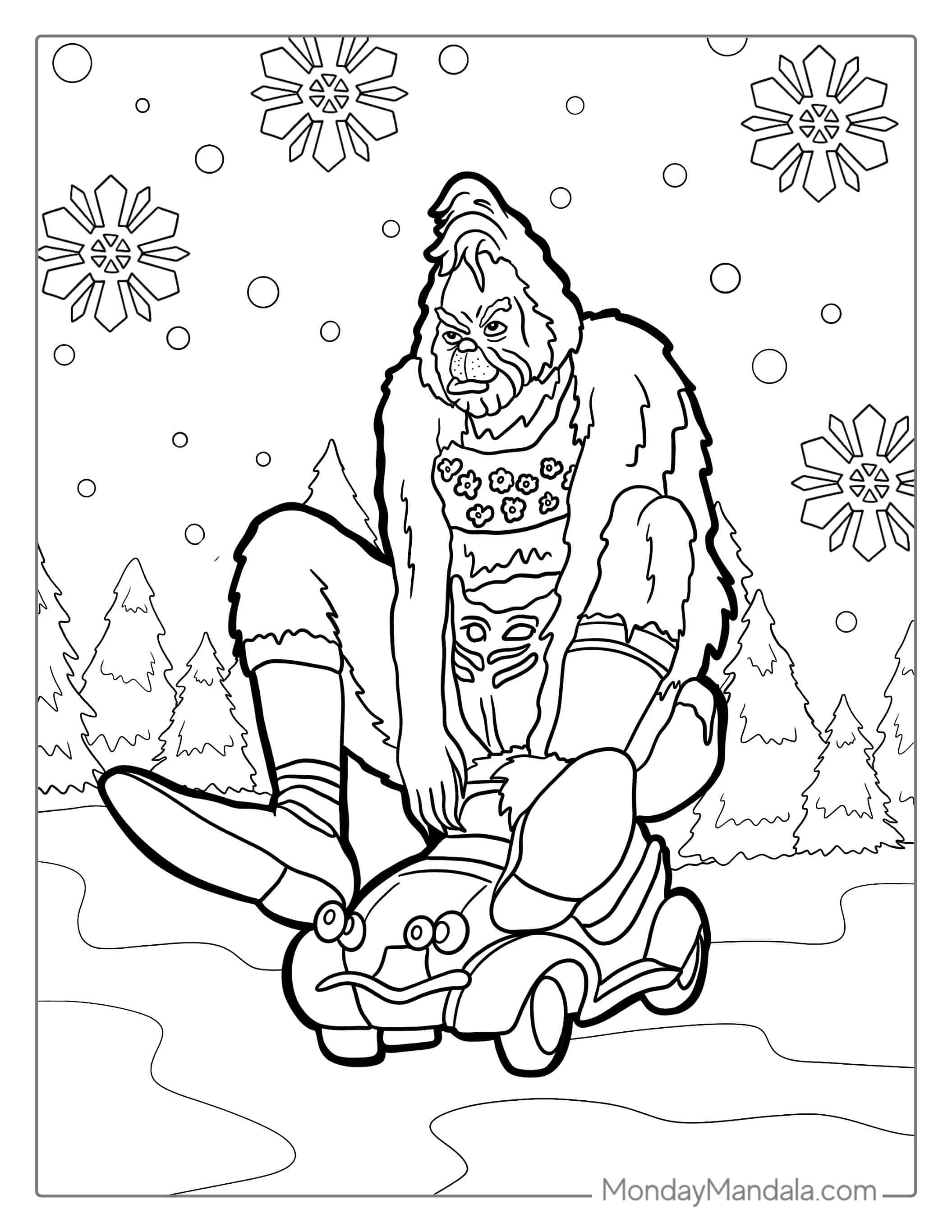 The Grinch Riding On Small Car In Whoville coloring page