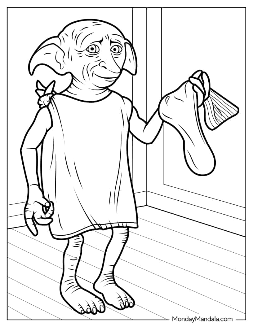 Coloring Page Of Dobby Holding Sock coloring page — printable line art