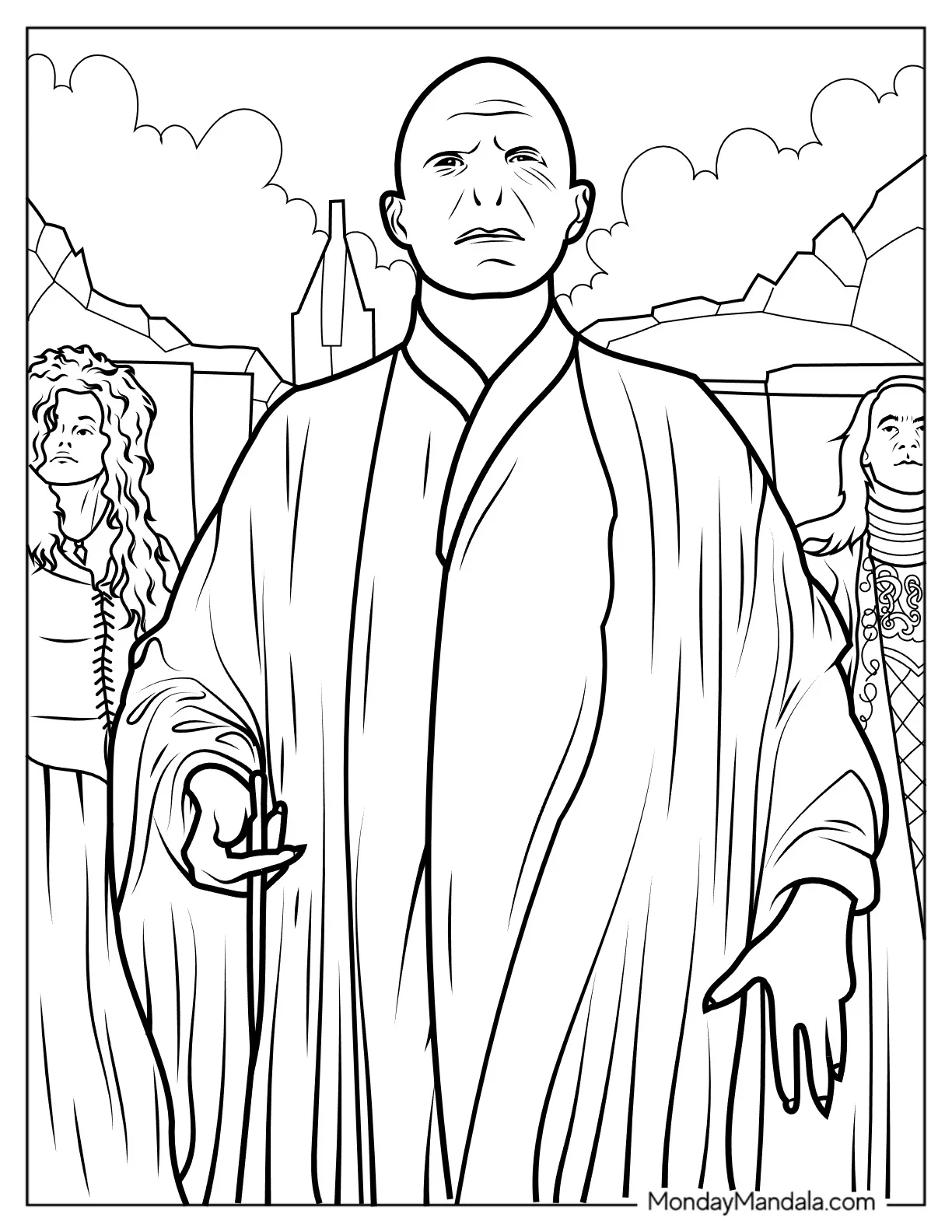 Coloring Sheet Of Voldemort With Bellatrix Lestrange And Lucius Malfoy coloring page