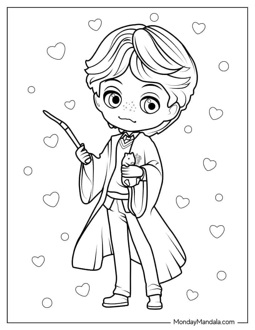Cute Cartoon Ron Weasley Coloring In For Kids coloring page — printable line art