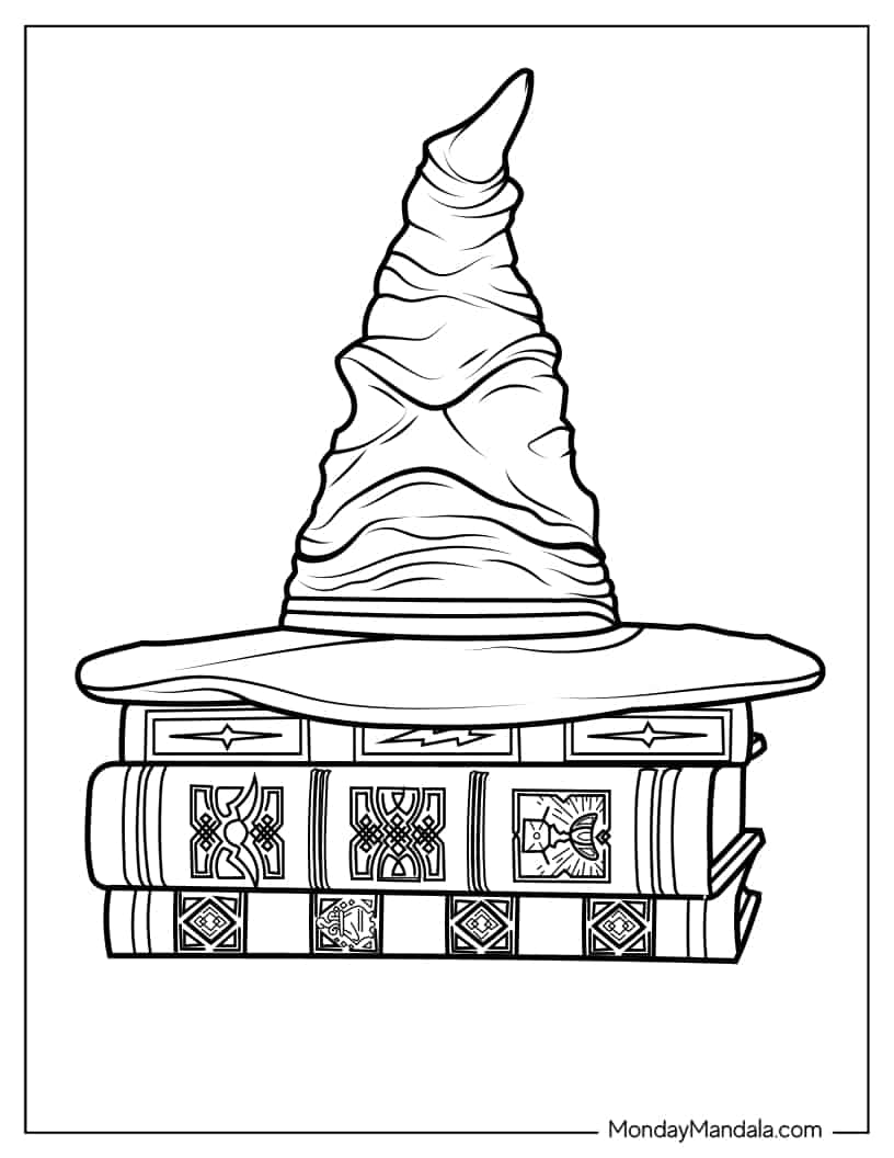 Easy Outline Of Harry Potter Sorting Hat Coloring In coloring page — printable line art