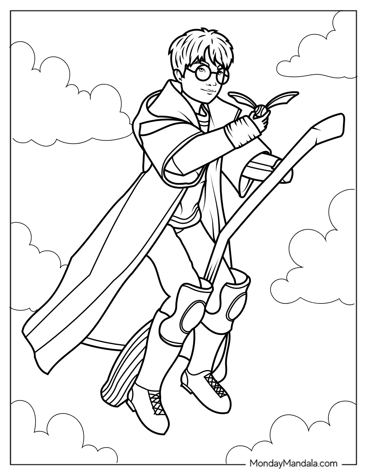 Harry Potter Holding Golden Snitch Coloring Page For Kids coloring page
