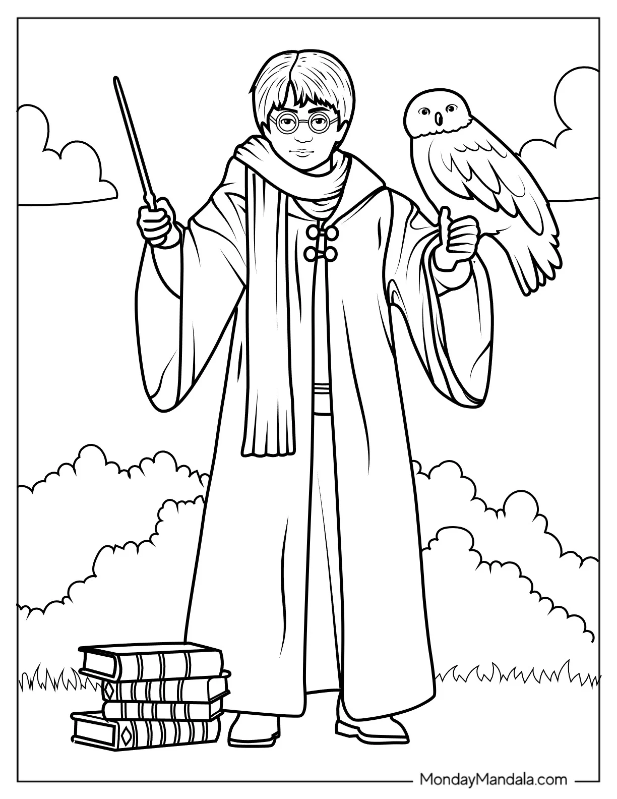 Harry Potter Holding Hedwig The Owl Coloring Page coloring page