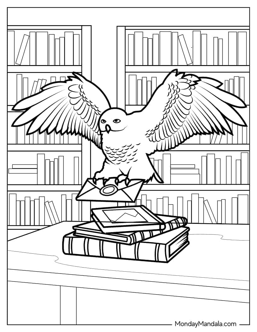 Harry Potter Owl Delivering Letter coloring page — printable line art