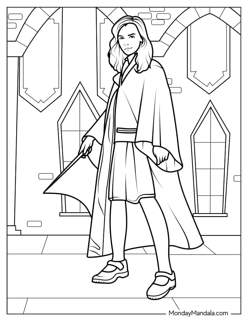 Hermione Granger In Hogwarts Uniform coloring page — printable line art