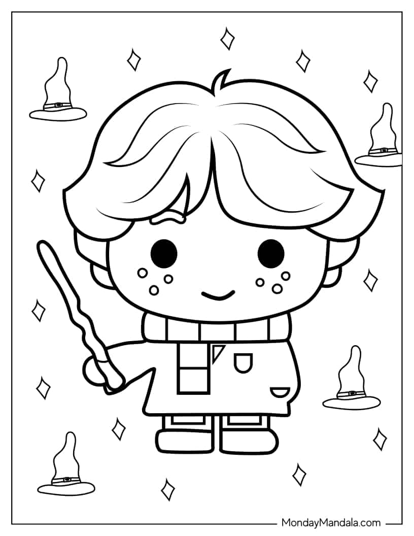 Kawaii Ron Weasley Coloring Page For Preschoolers coloring page — printable line art