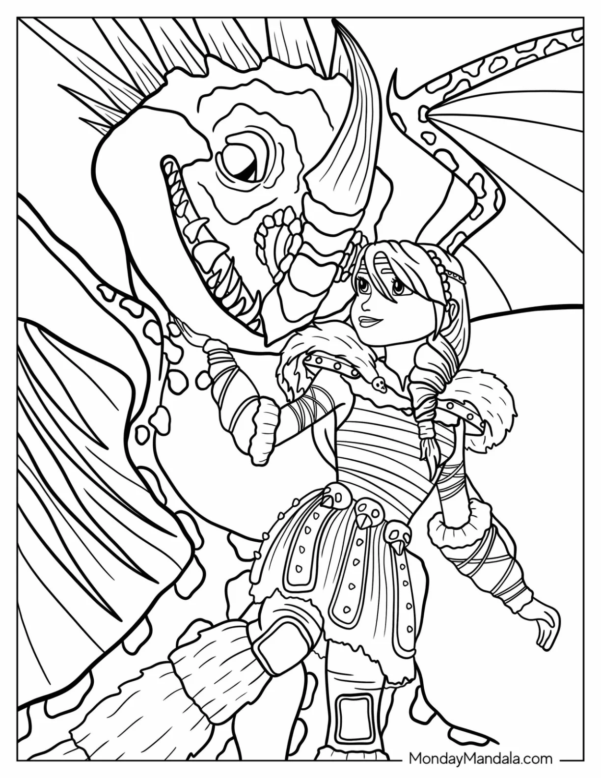 How To Train Your Dragon Coloring Page of Astrid With Stormfly coloring page