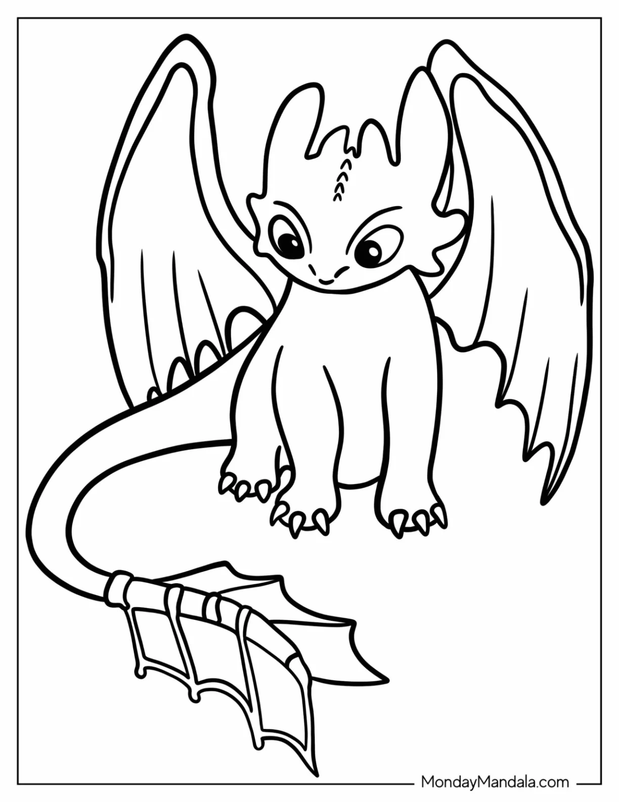 How To Train Your Dragon Coloring Page of Chibi Toothless For Preschoolers coloring page