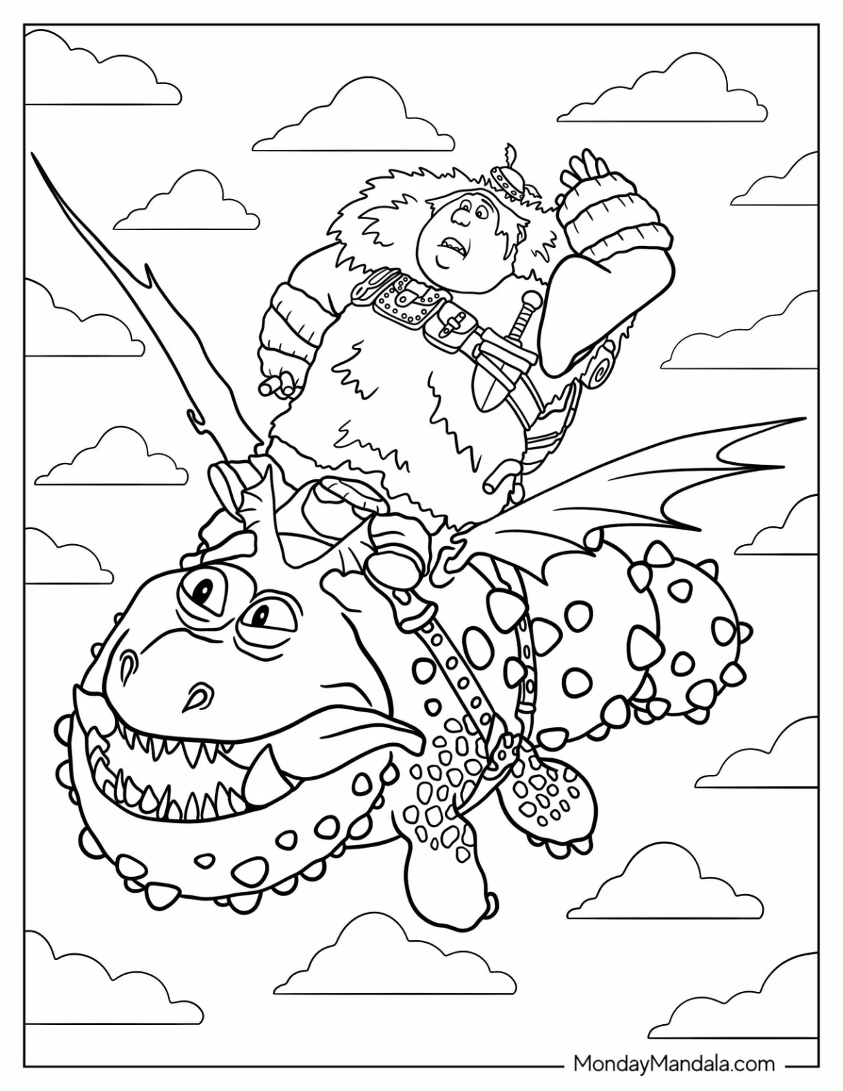 How To Train Your Dragon Coloring Page of Fishlegs Riding Meatlug coloring page