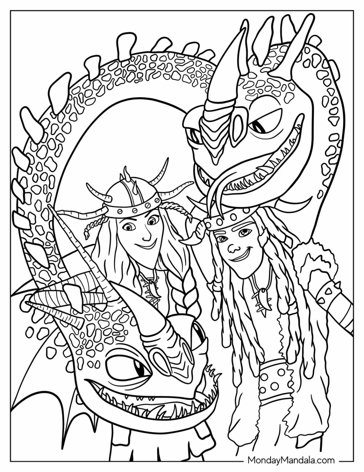 How To Train Your Dragon Coloring Page of  Ruffnut And Tuffnut With Dragons Barf And Belch coloring page