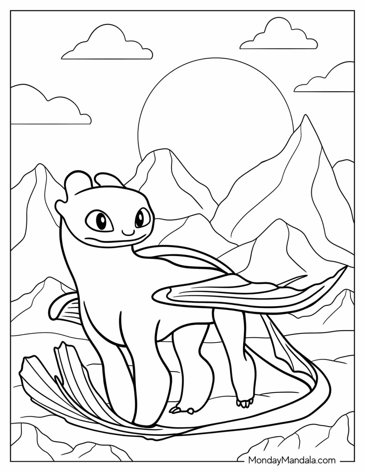 How To Train Your Dragon Coloring Page of  Simple Outline Of Toothless coloring page