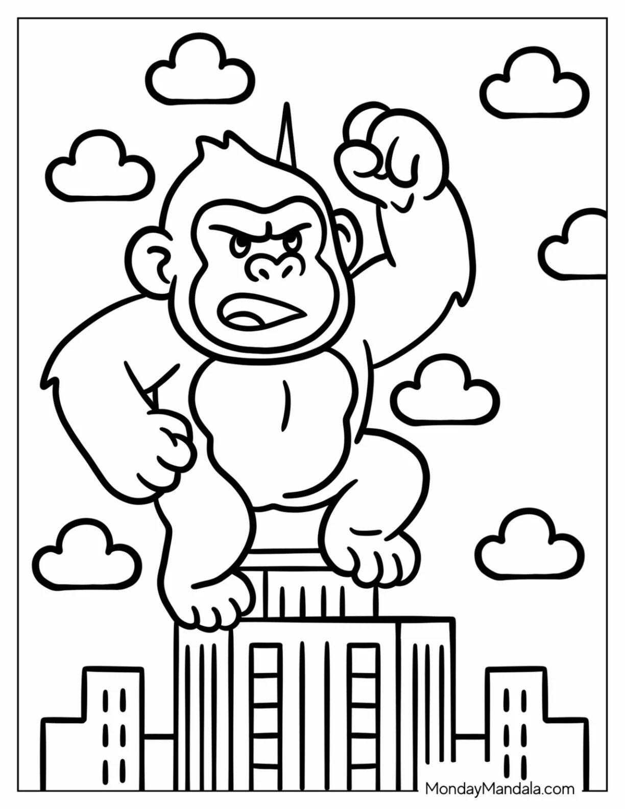 Chibi King Kong Coloring Page Waving Fist in the Sky for Preschoolers coloring page