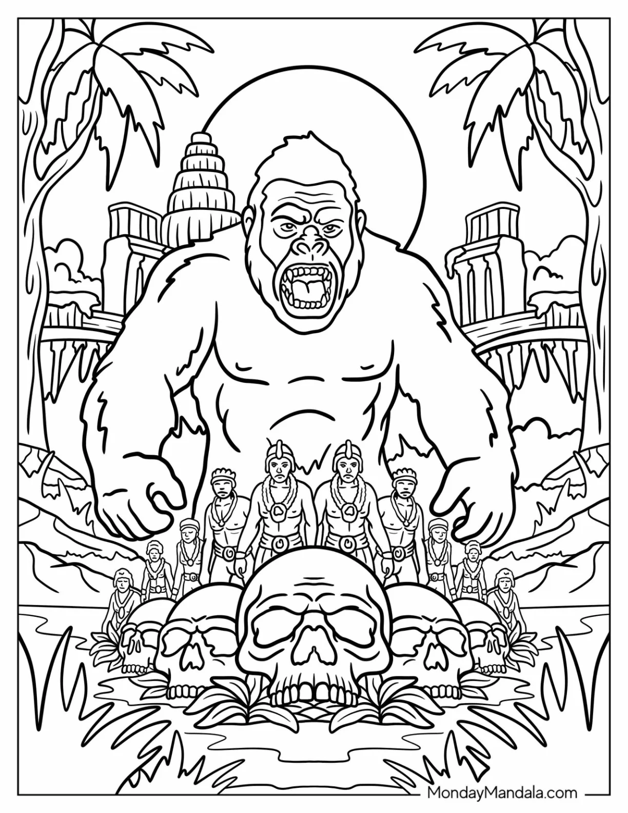 Detailed King Kong Coloring Page Skull Island Poster coloring page