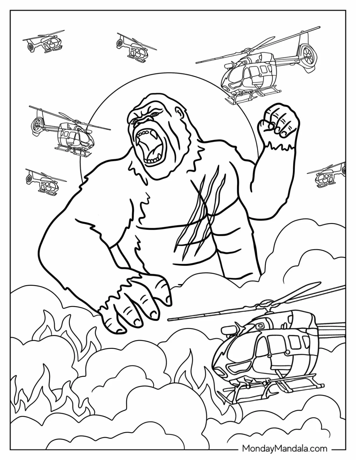 King Kong Coloring Page Coloring Page Fighting Helicopters coloring page