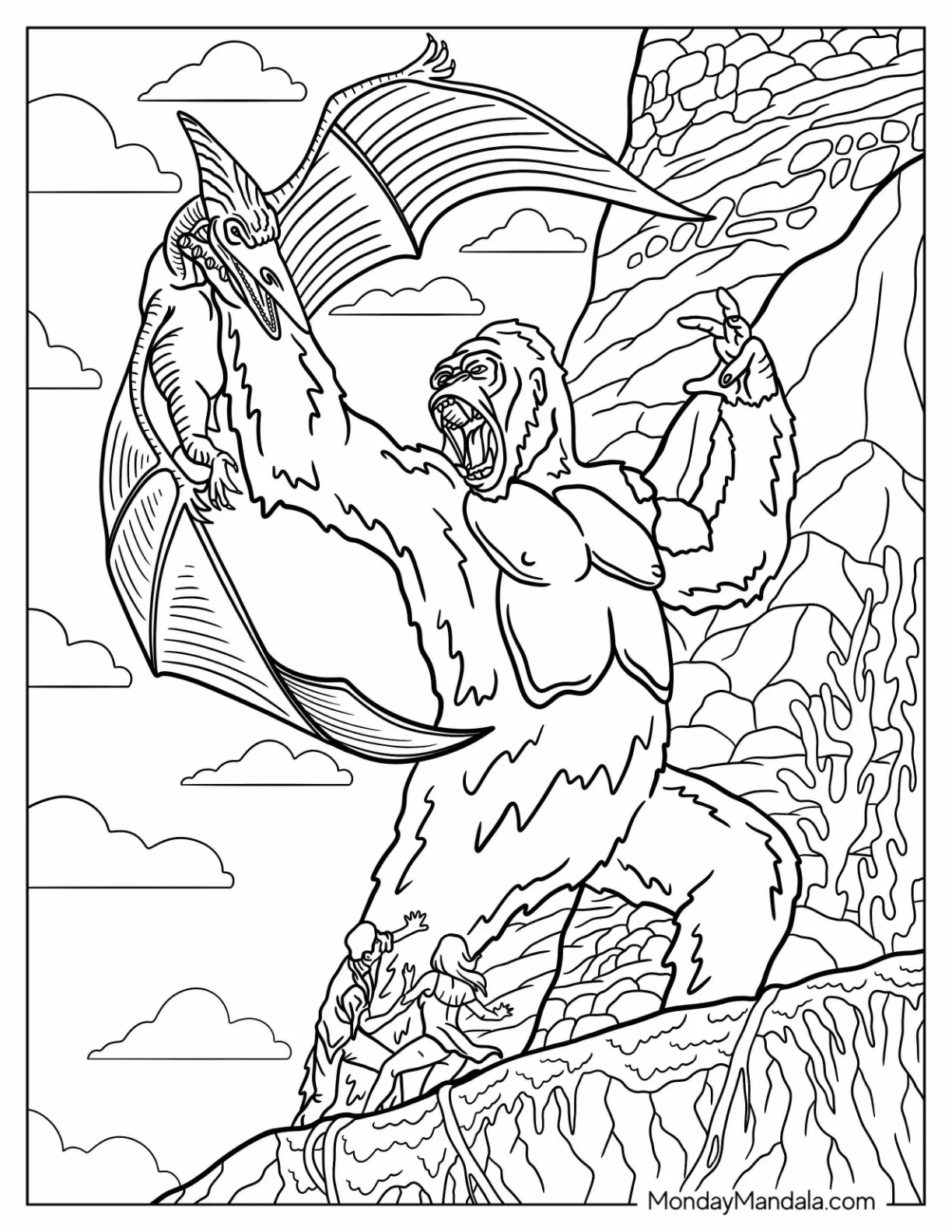 King Kong Coloring Page Fighting Pterosaurs coloring page