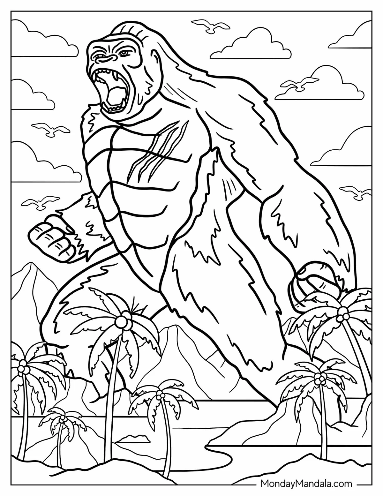 Scarred King Kong Coloring Page Roaring In Skull Island coloring page