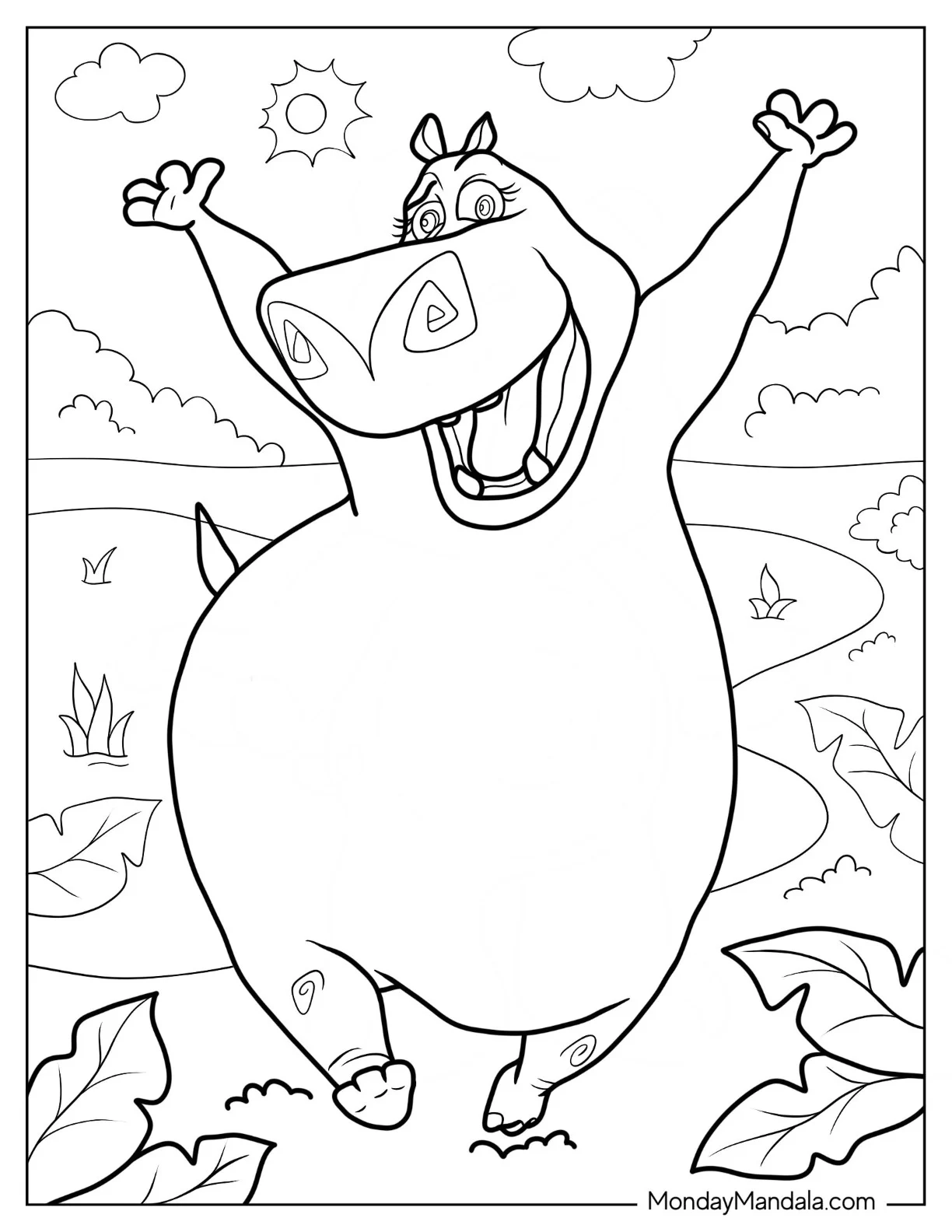 Madagascar Coloring Page Of Gloria The Hippopotamus For Kids coloring page