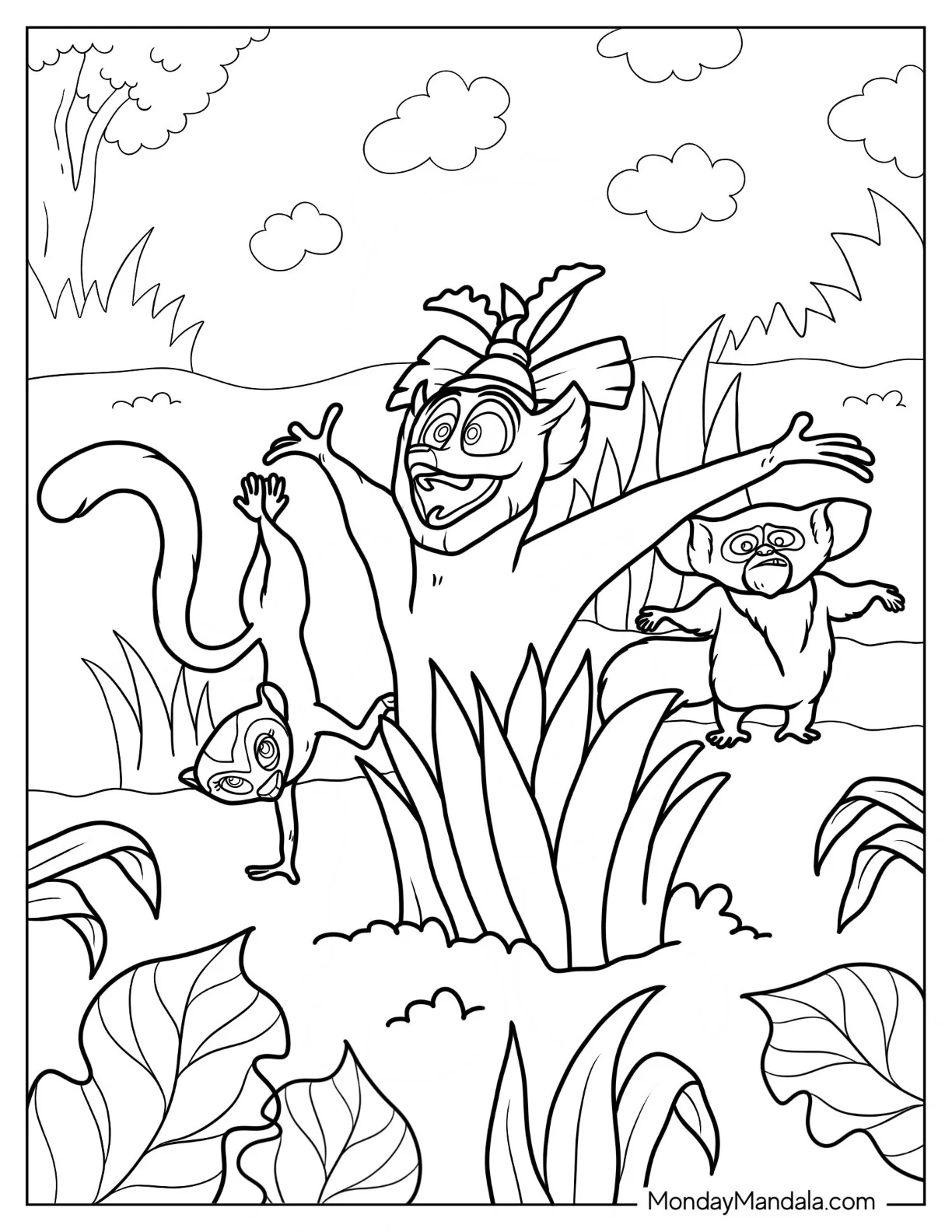 Madagascar Coloring Page Of King Julien With Maurice And Clover coloring page