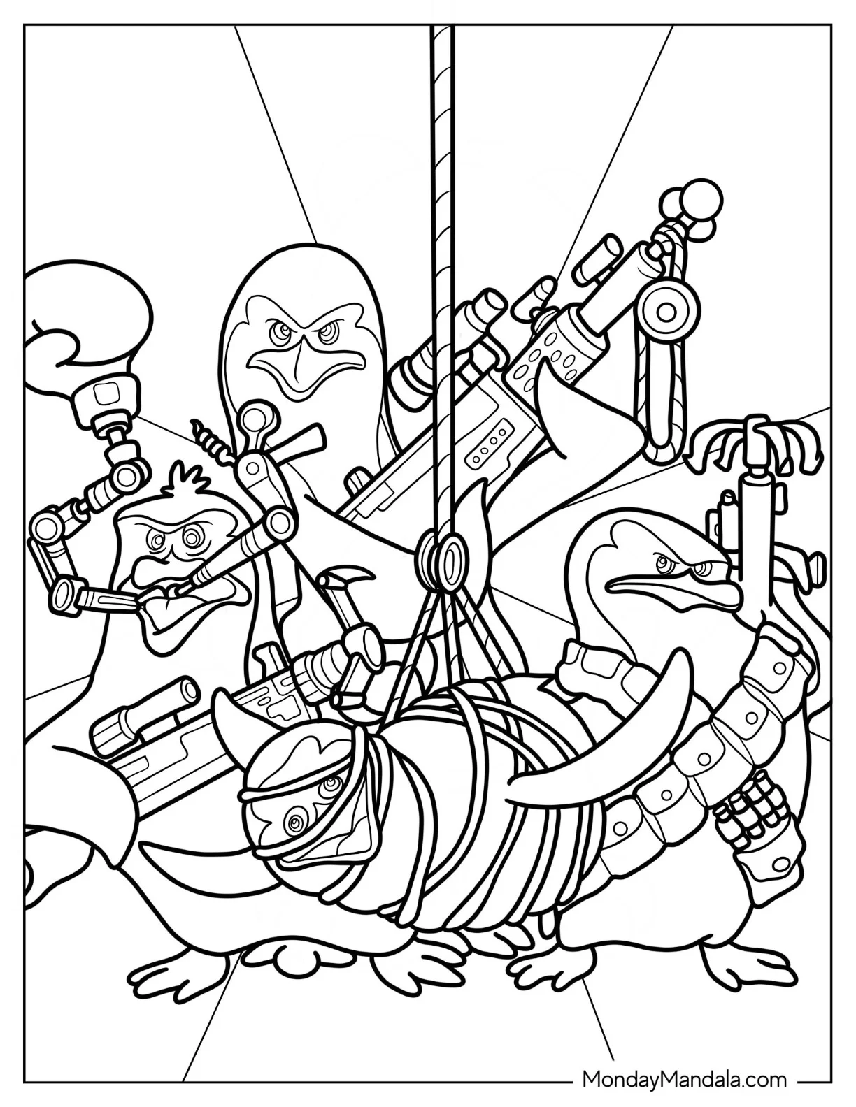 Penguins Of Madagascar Coloring Page Of Skipper, Kowalski, Rico, and Private coloring page