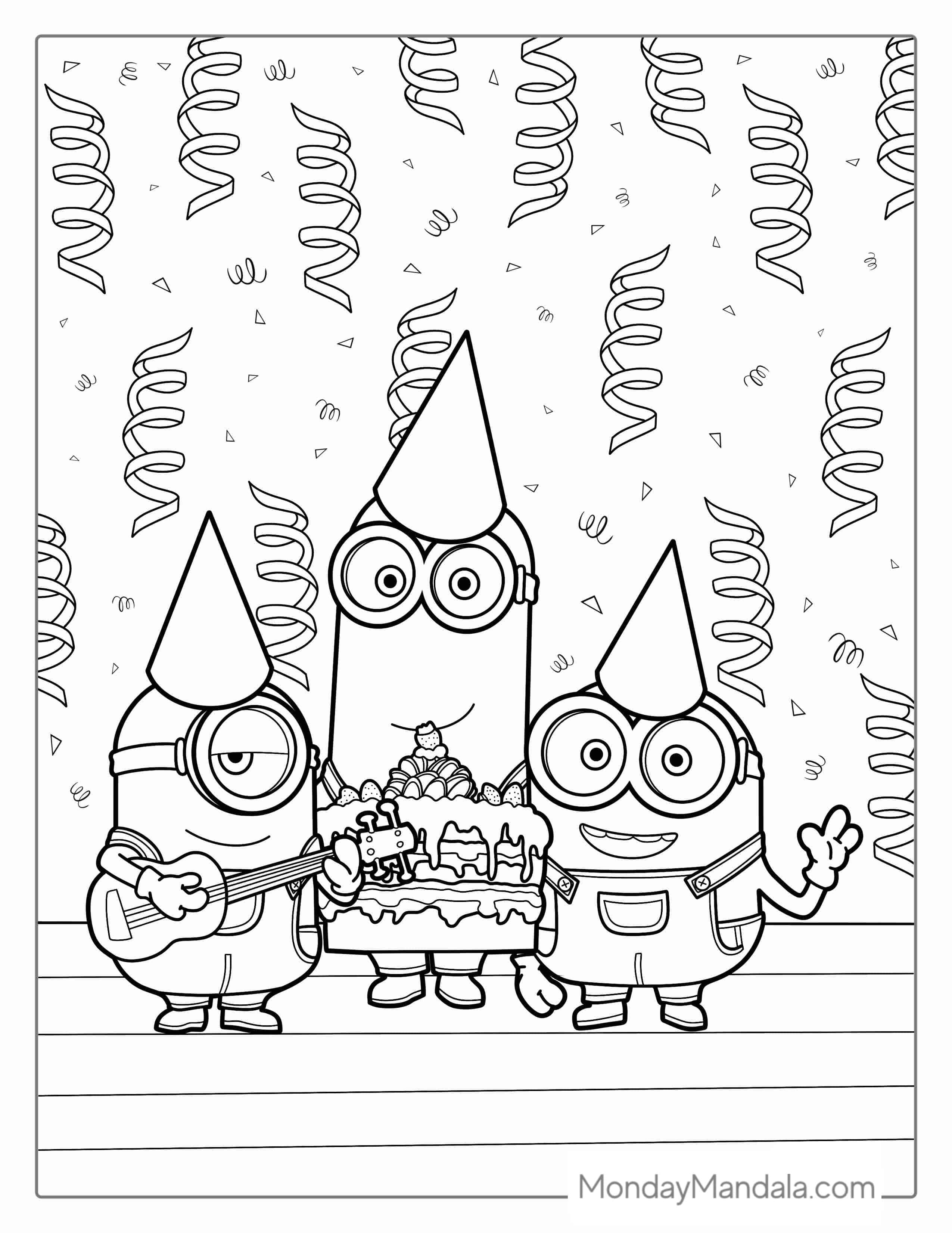 Coloring Page Of Minions For a Birthday Party coloring page