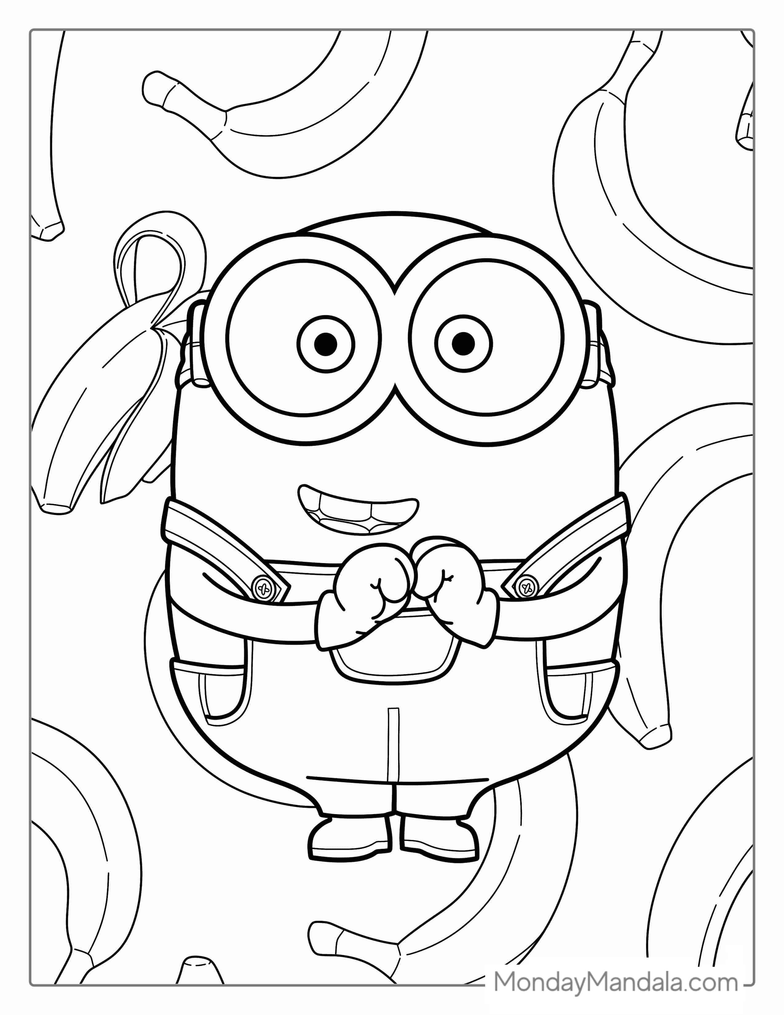 Cute Minion Bob With Bananas To Color coloring page