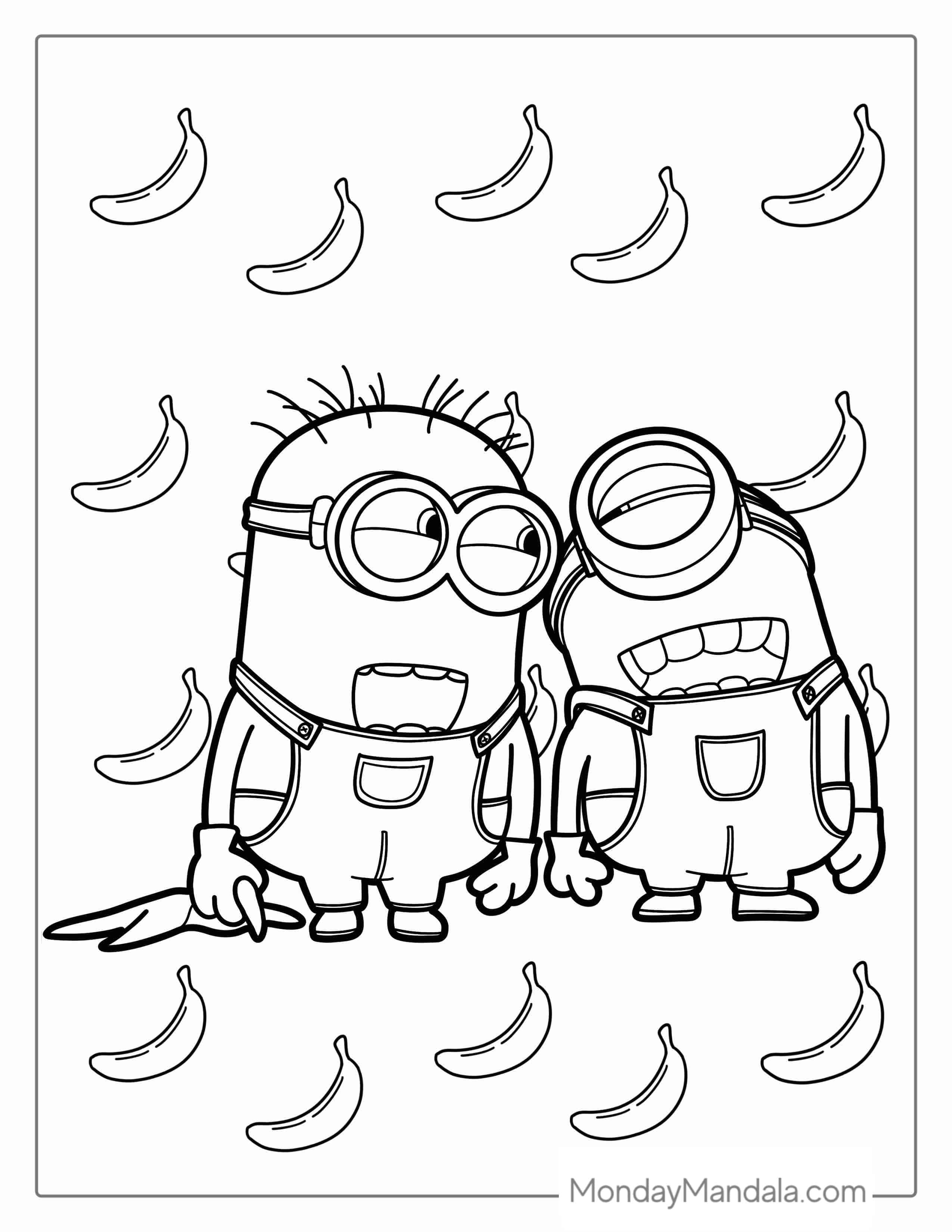 Laughing Minions With Bananas coloring page