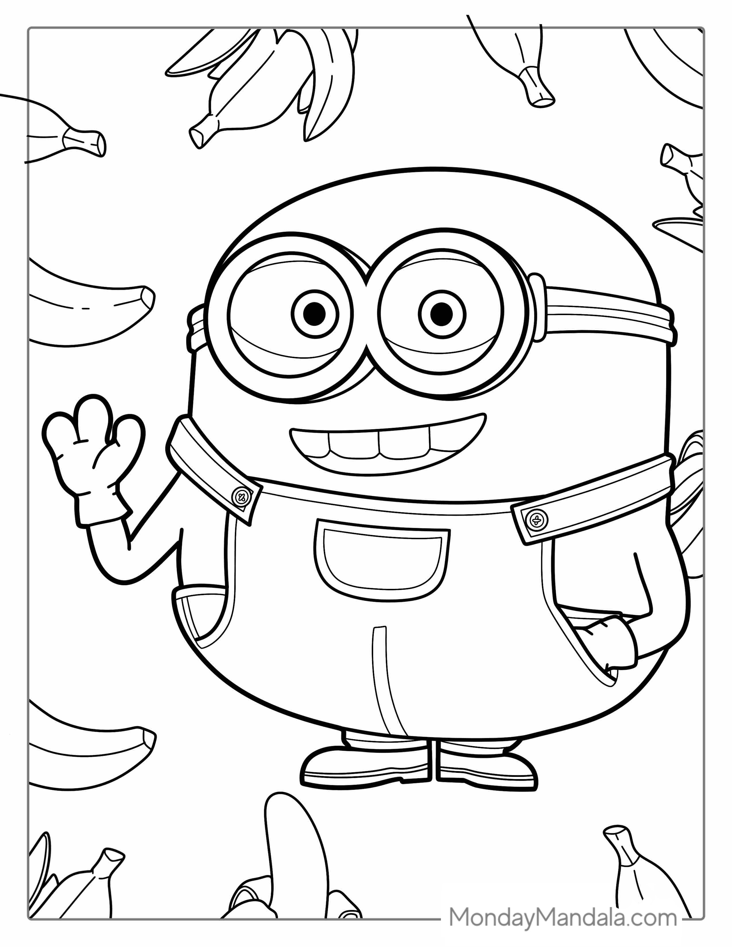 Minion Bob With Banana Background To Color coloring page