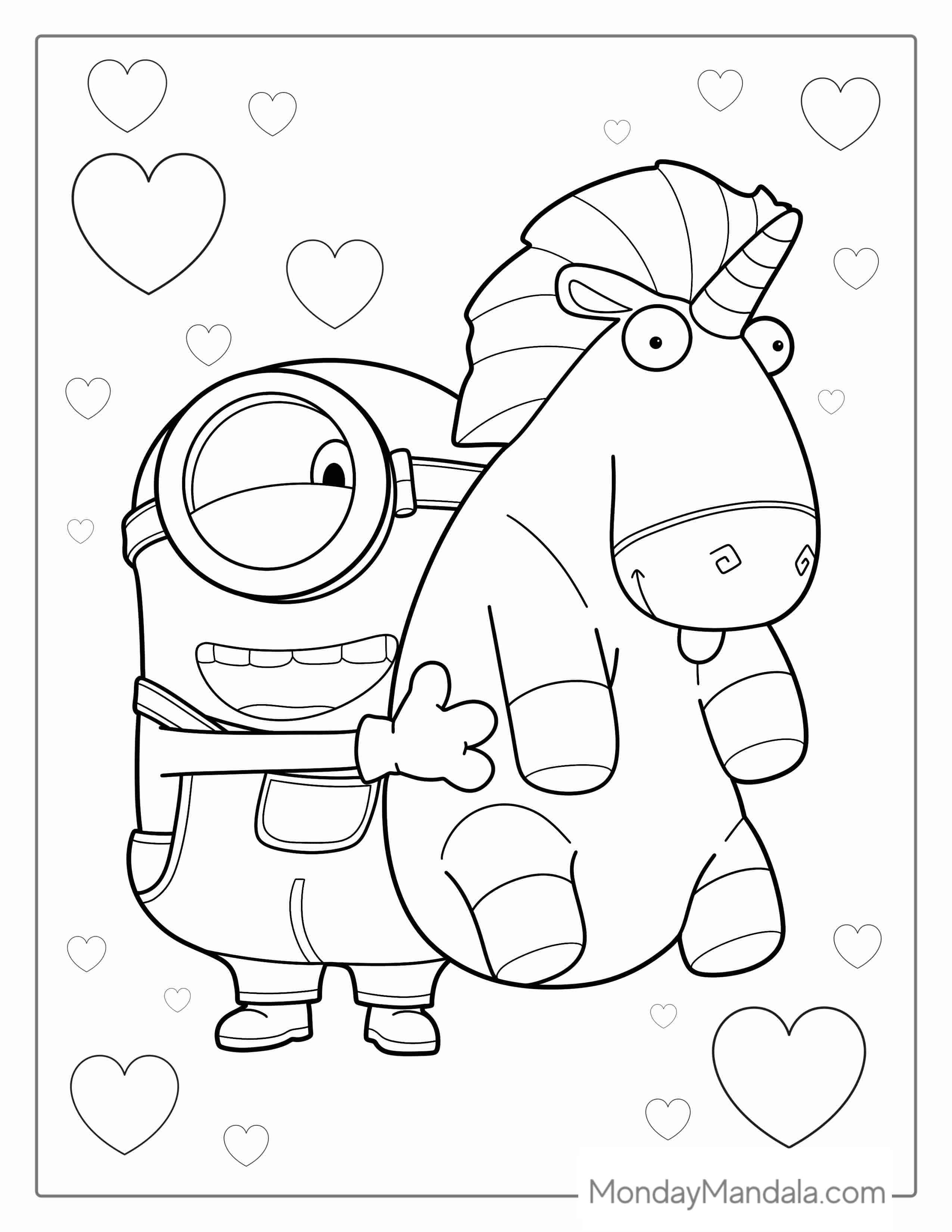 Minion Holding Toy Unicorn Coloring Sheet coloring page