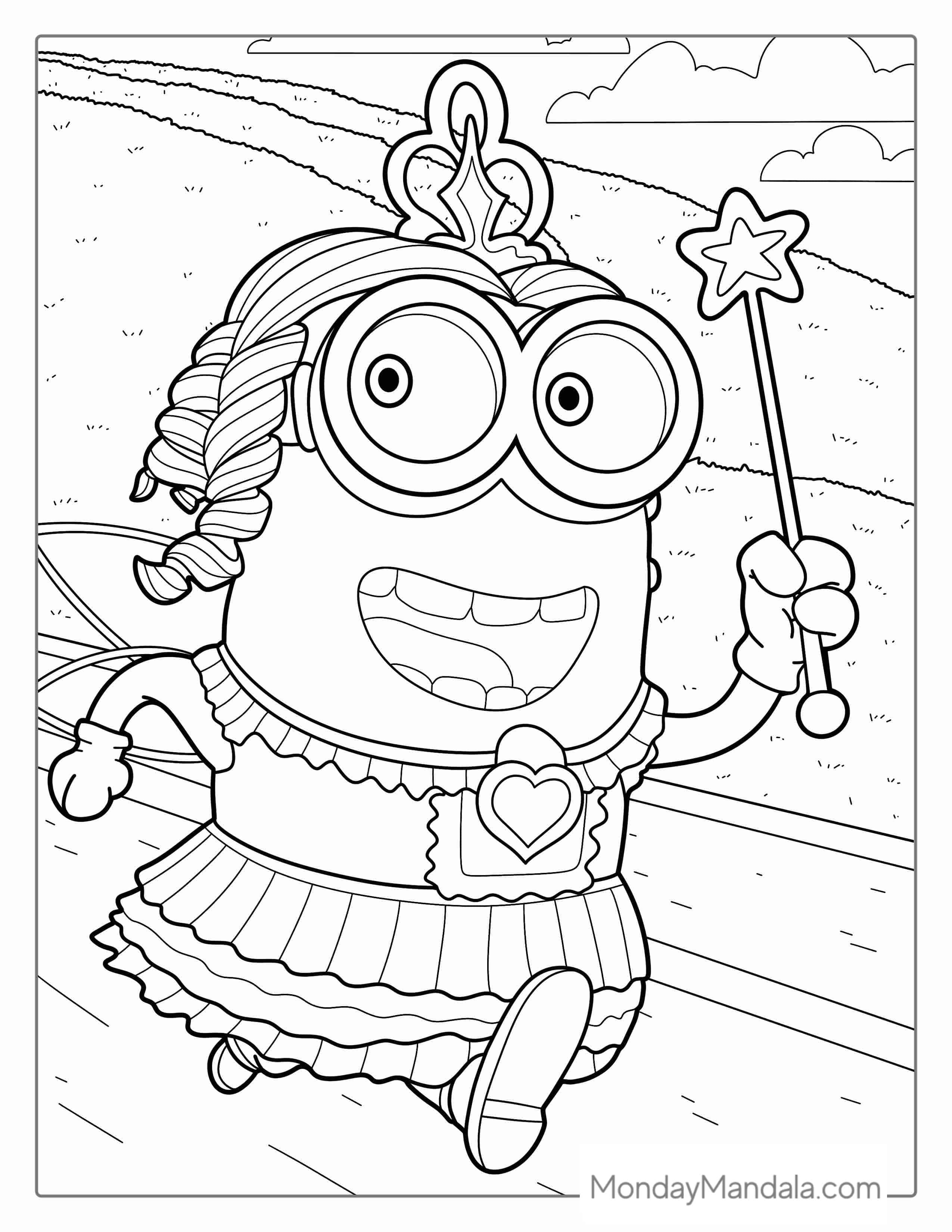Minion Kevin In a Dress To Color coloring page