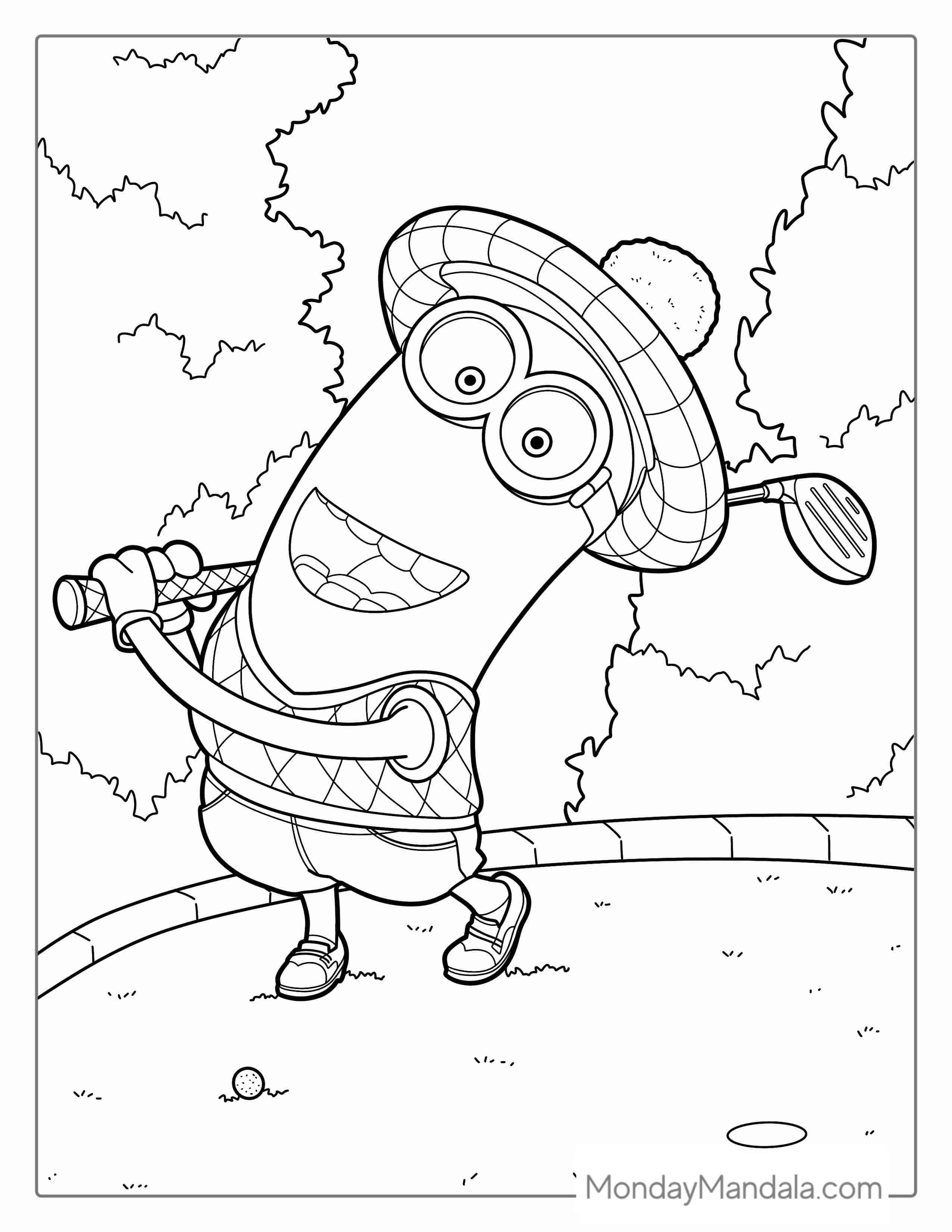 Minion Kevin Playing Golf To Color coloring page