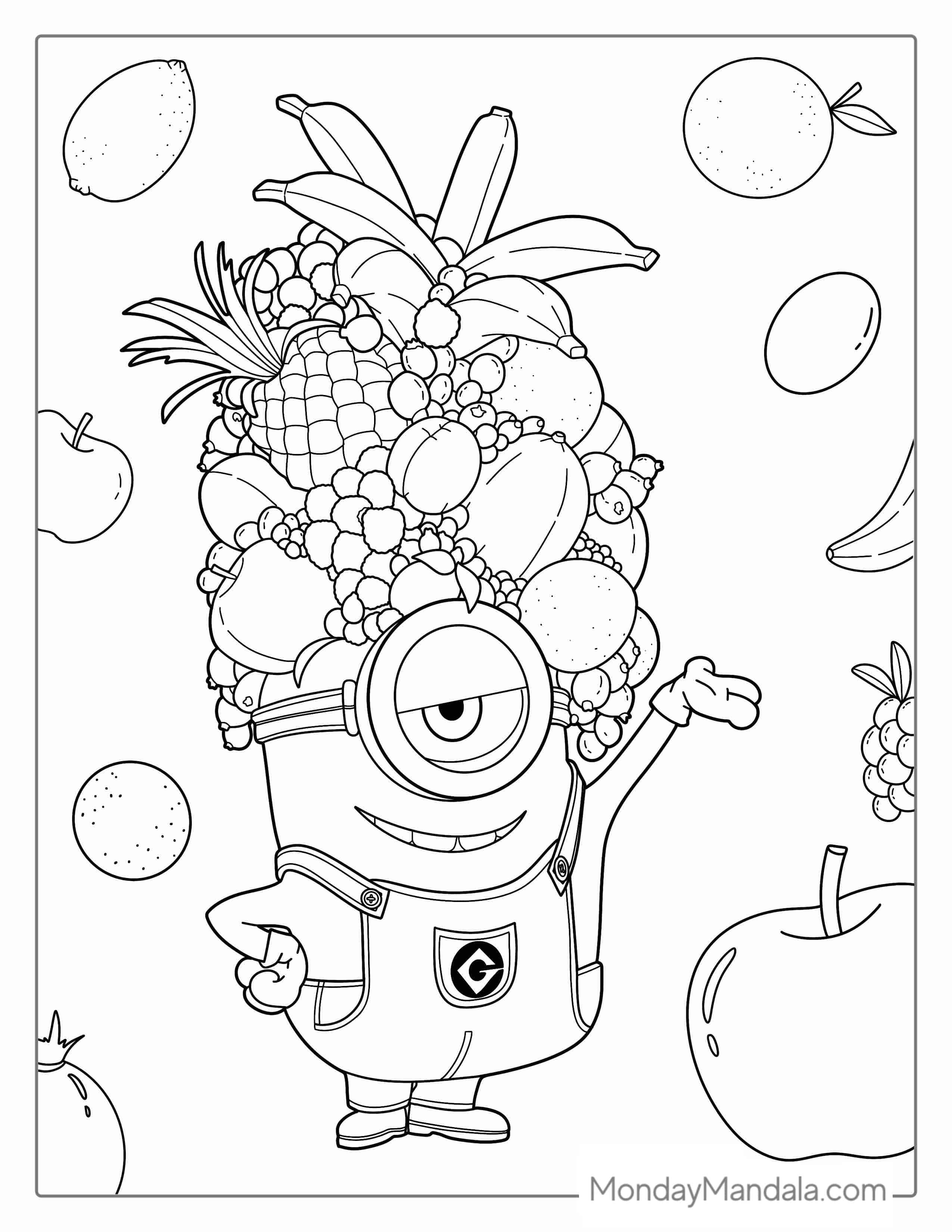 Minion Stuart With Fruit Hat To Color coloring page