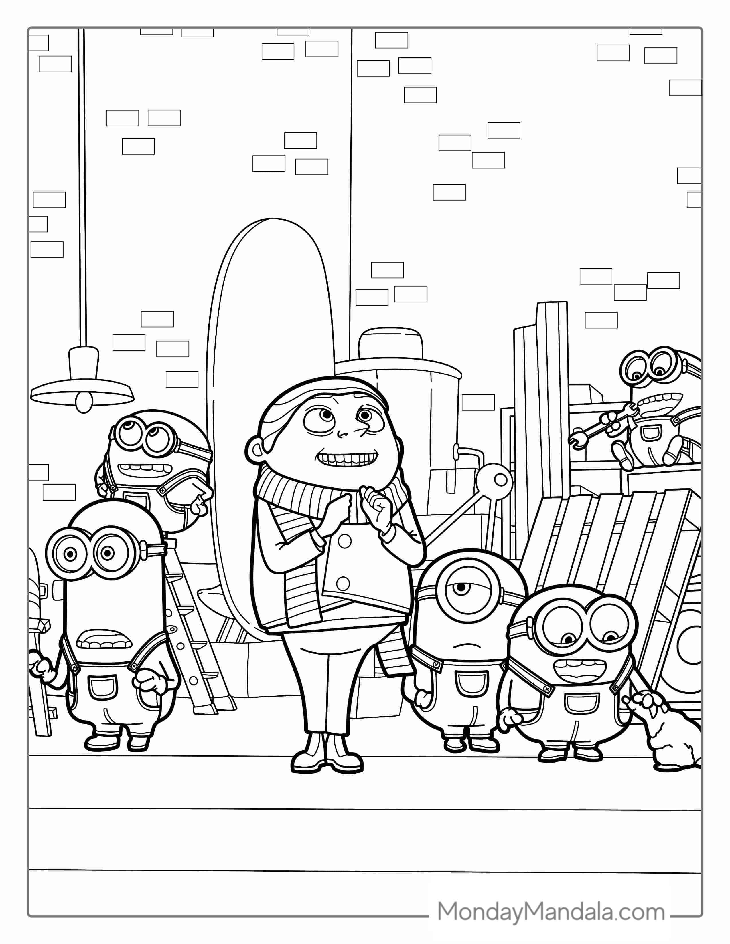 Young Gru With Minions To Color coloring page