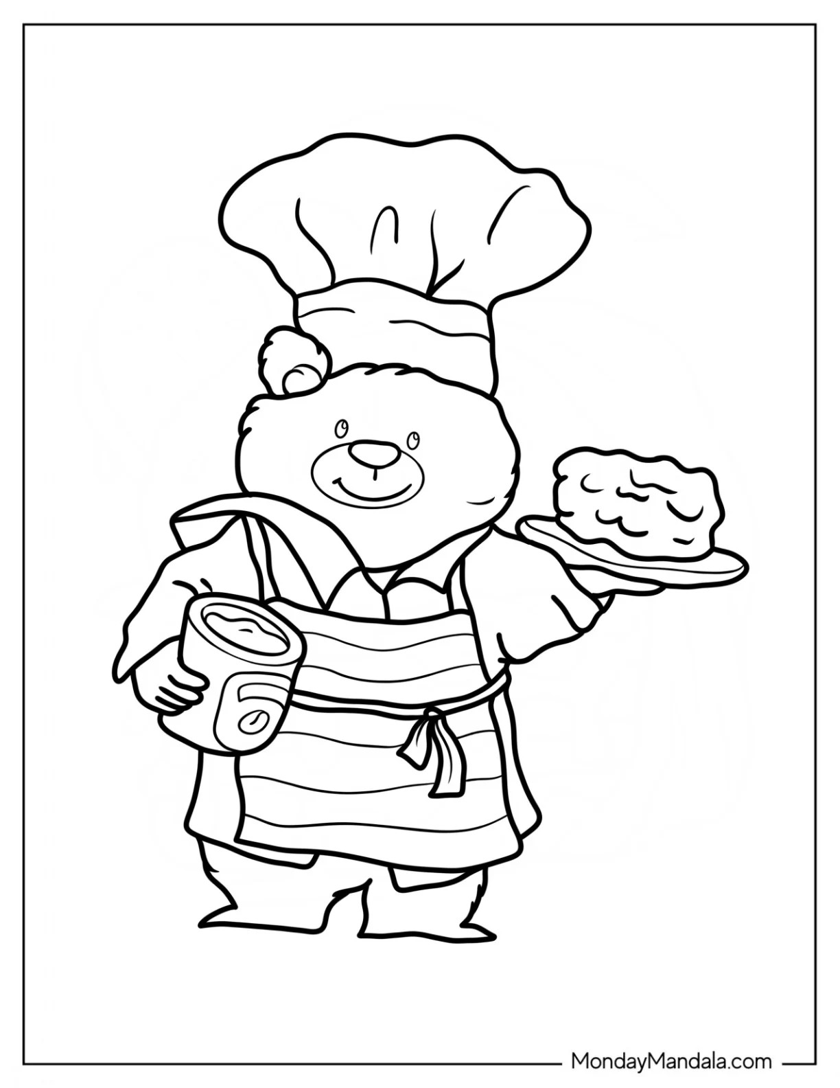 Chef Paddington Coloring Page Carrying A Cake And A Jar Of Marmalade coloring page