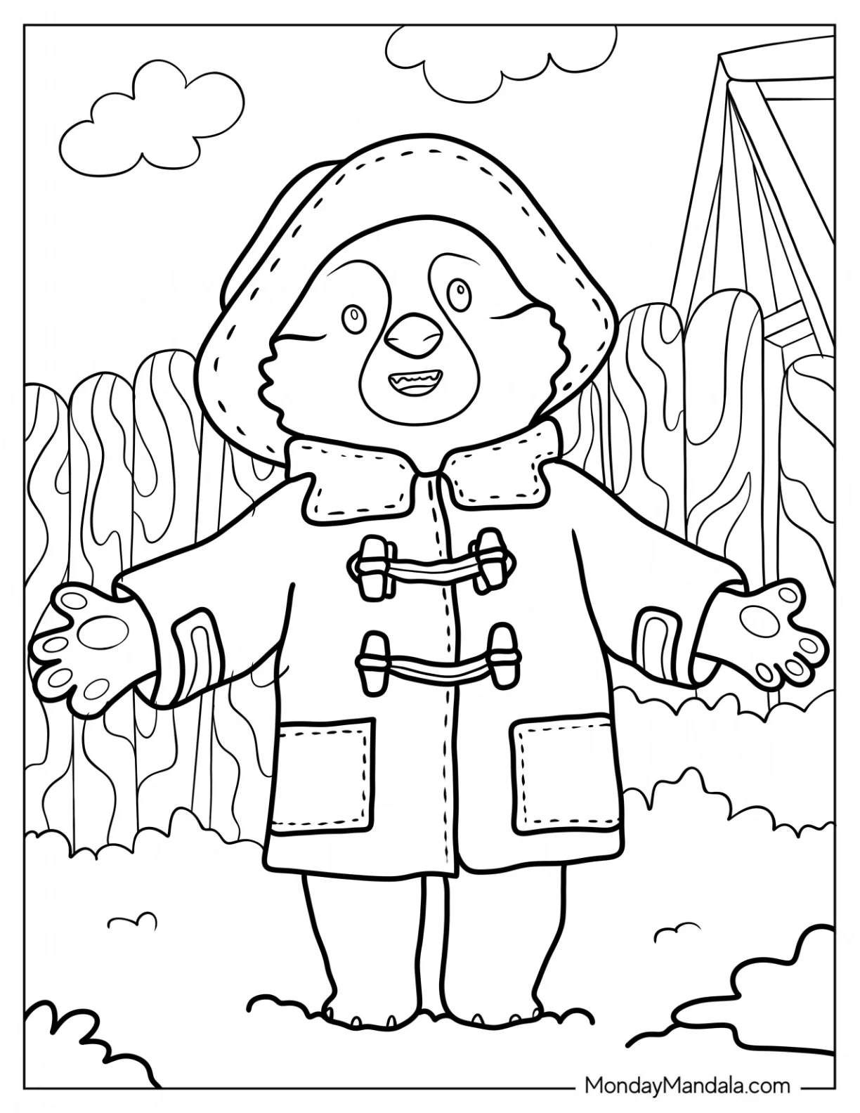 Happy Paddington Coloring Page With His Arms Open For Preschoolers coloring page