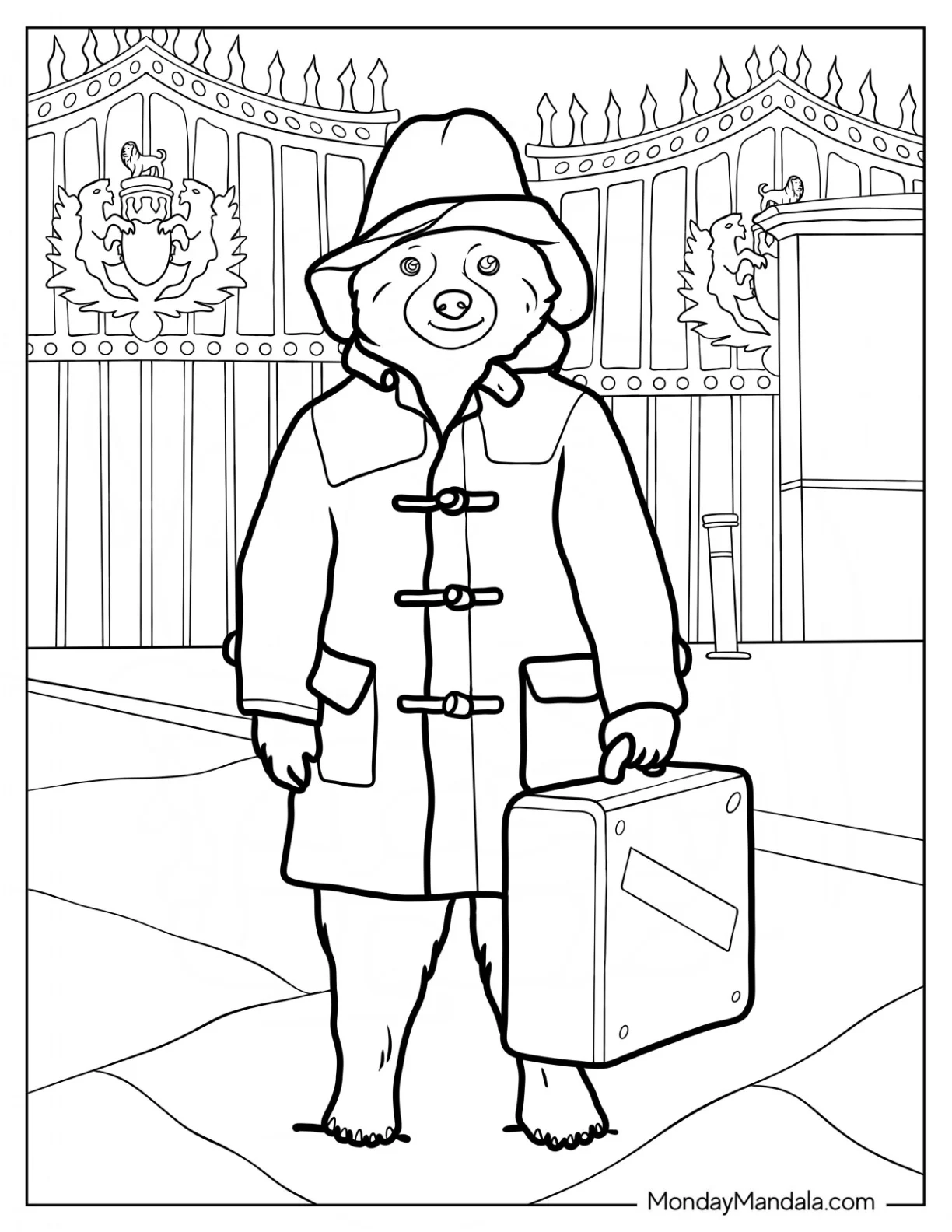 Paddington Coloring Page Bear Standing Outside Of Buckingham Palace coloring page