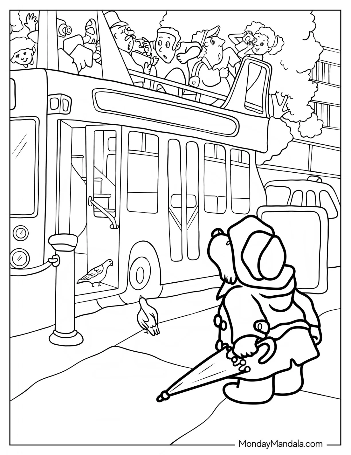 Paddington Coloring Page Bear Staring At A Double Decker In London coloring page