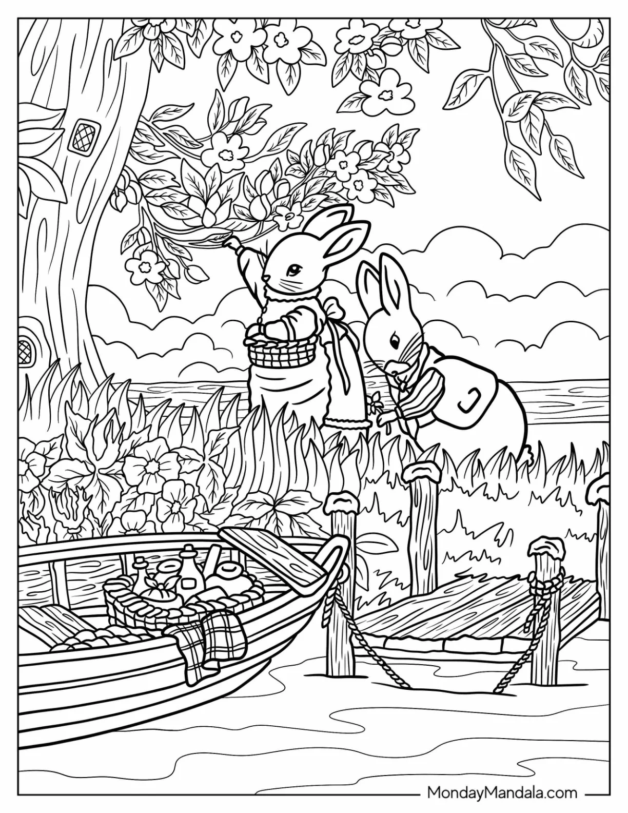 Mrs. Rabbit Harvesting With Peter Rabbit Coloring Page coloring page
