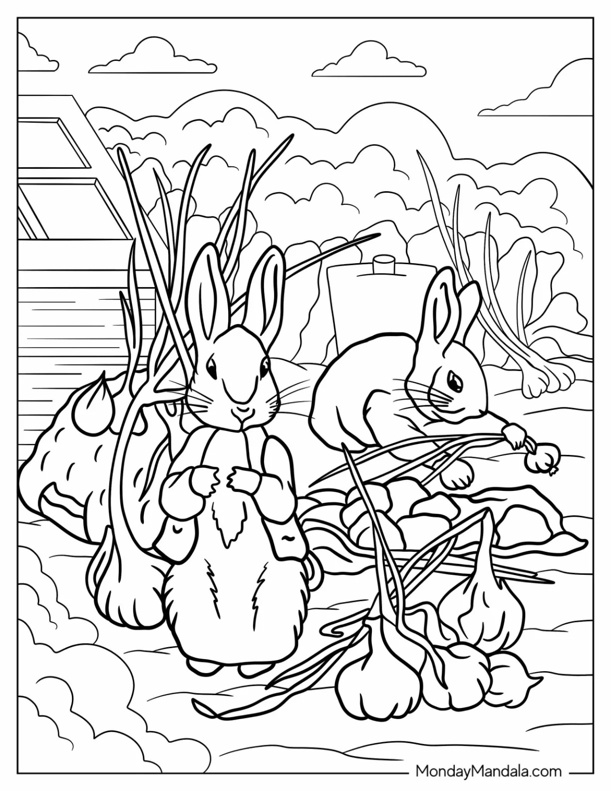 Peter Rabbit Coloring Page Harvesting Garlics With Benjamin Bunny coloring page