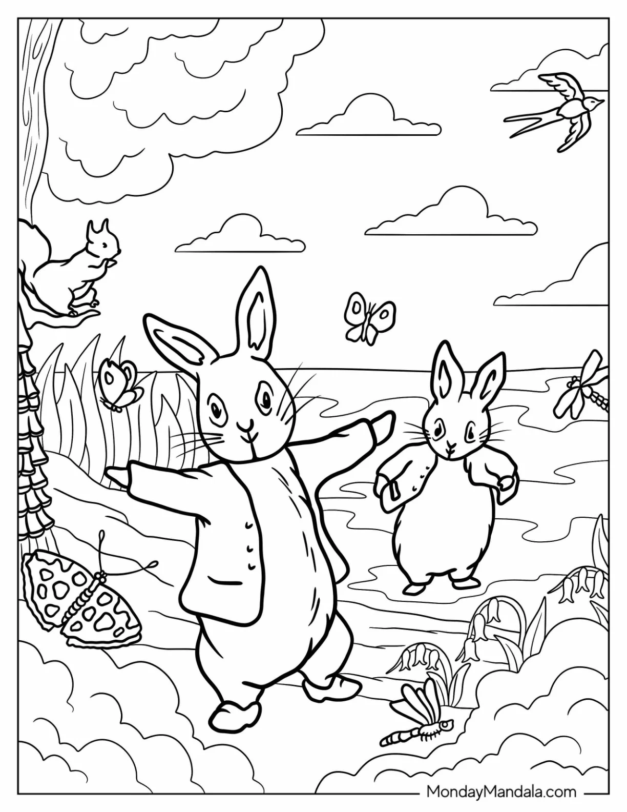 Peter Rabbit Coloring Page In A Swamp With Benjamin Bunny coloring page