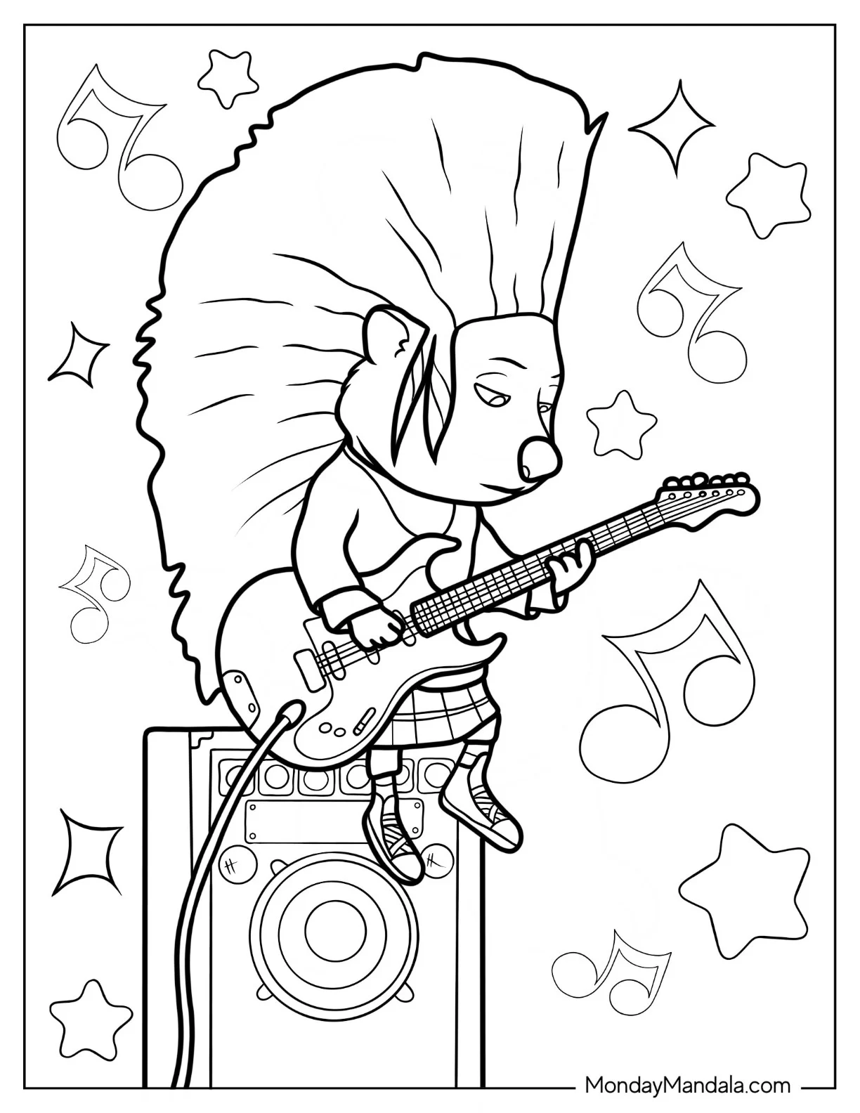 Sing Coloring Page Of Ash Playing Electric Guitar While Sitting On Amplifier coloring page